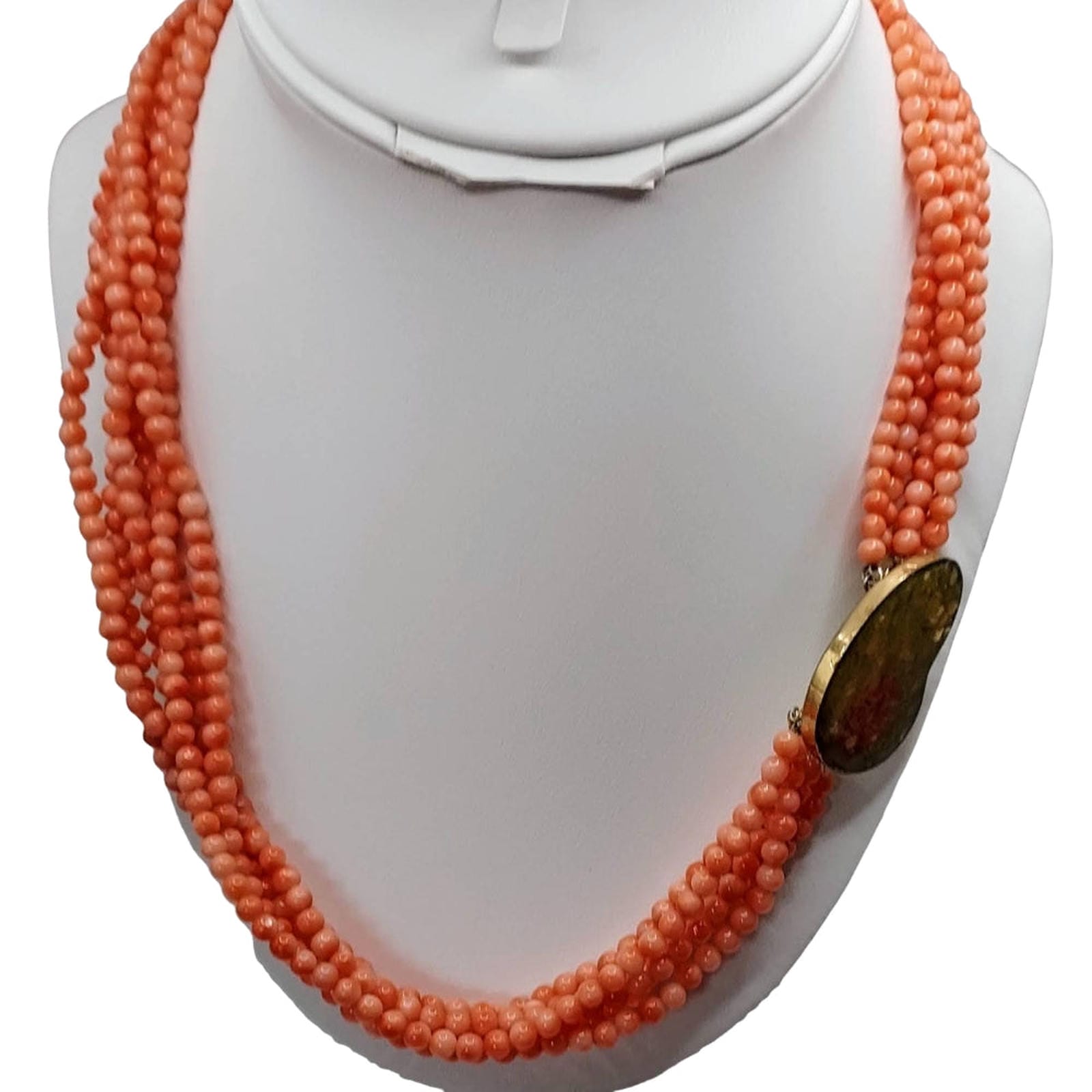 Angel Skin Coral 6-Strand Necklace with Artisan Clasp