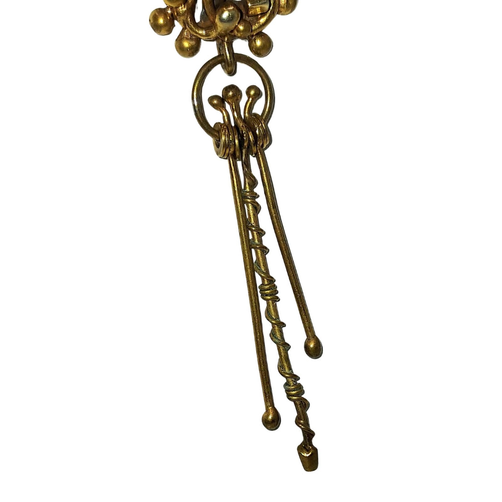 Artisan Hand Crafted Mid Century Pendant, Brass  with Brown Stone & Nugget Dangles