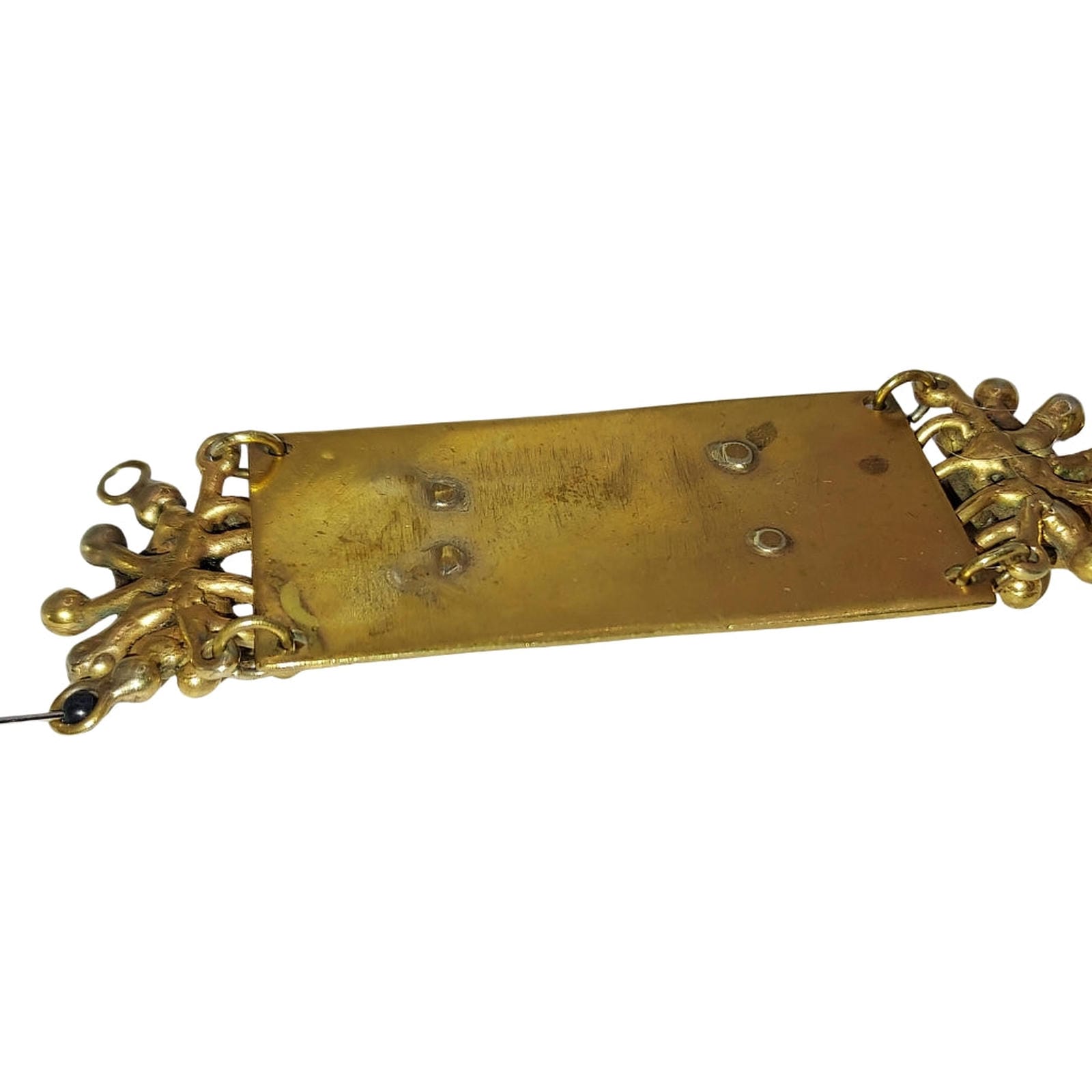 Artisan Hand Crafted Mid Century Pendant, Brass  with Brown Stone & Nugget Dangles