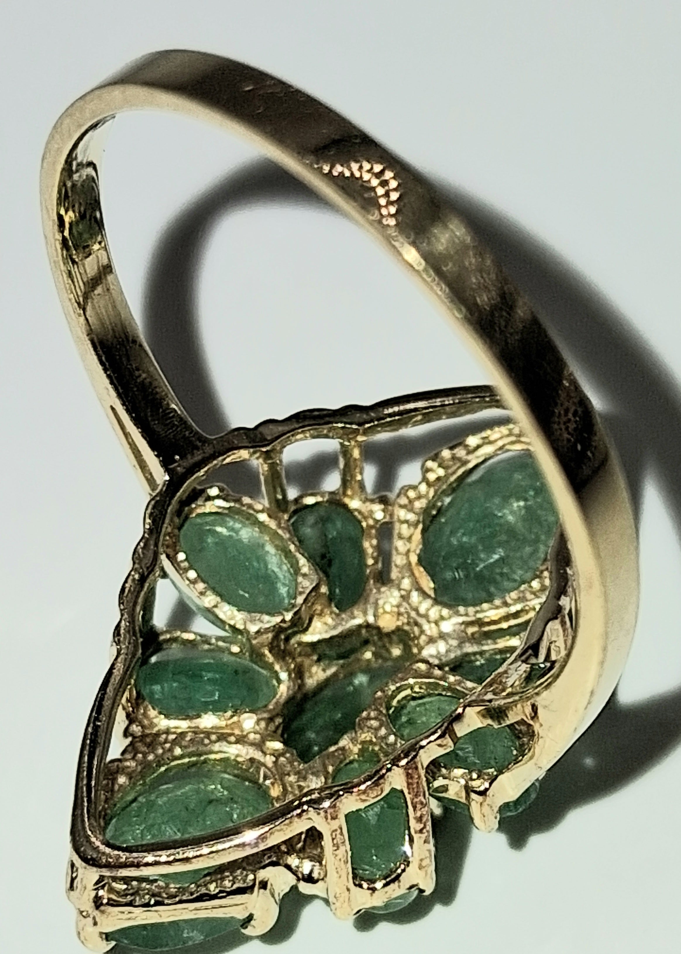 14KT Gold Emerald Cluster Dinner Ring
