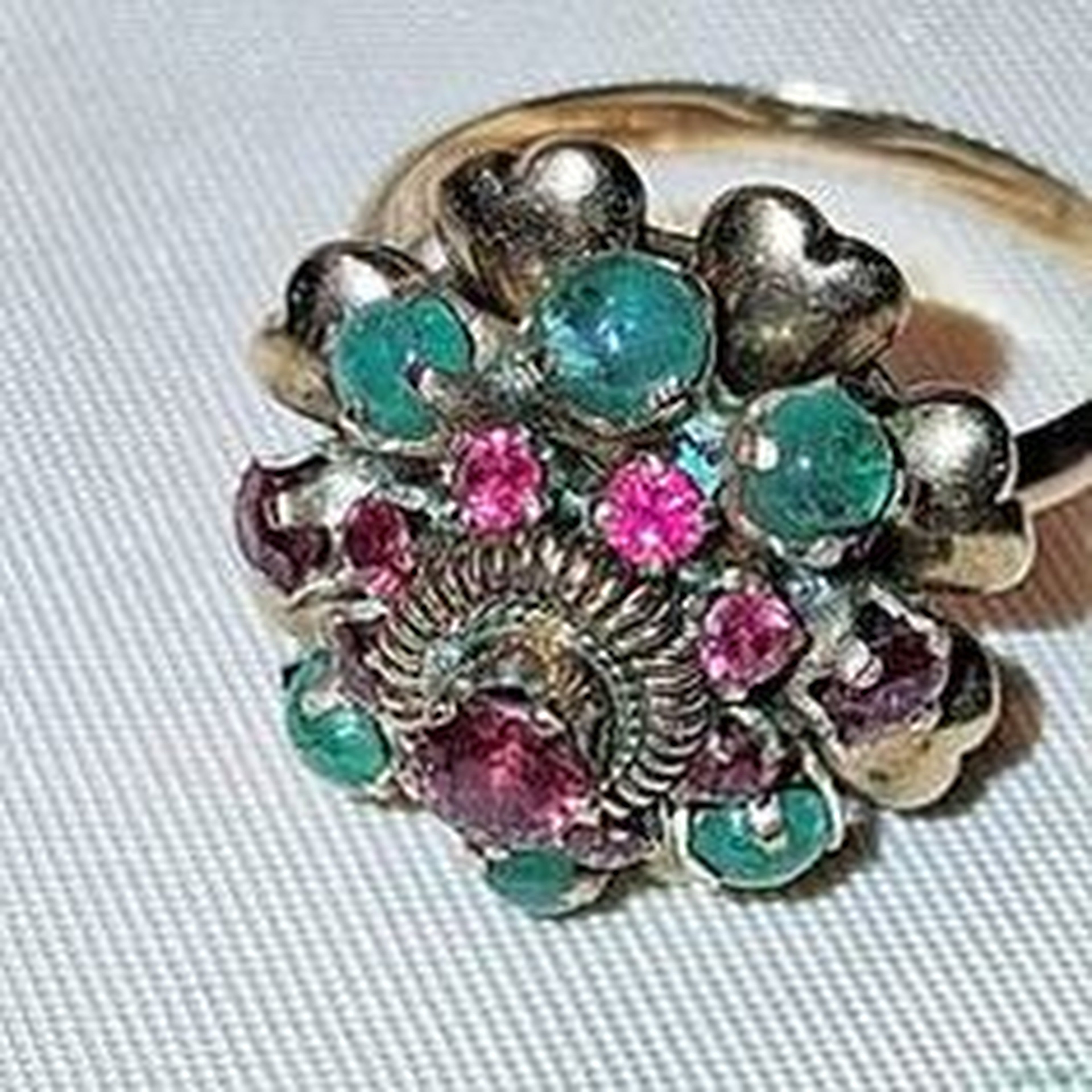 14KT Gold Ruby and Emerald Cluster Ring, Thailand