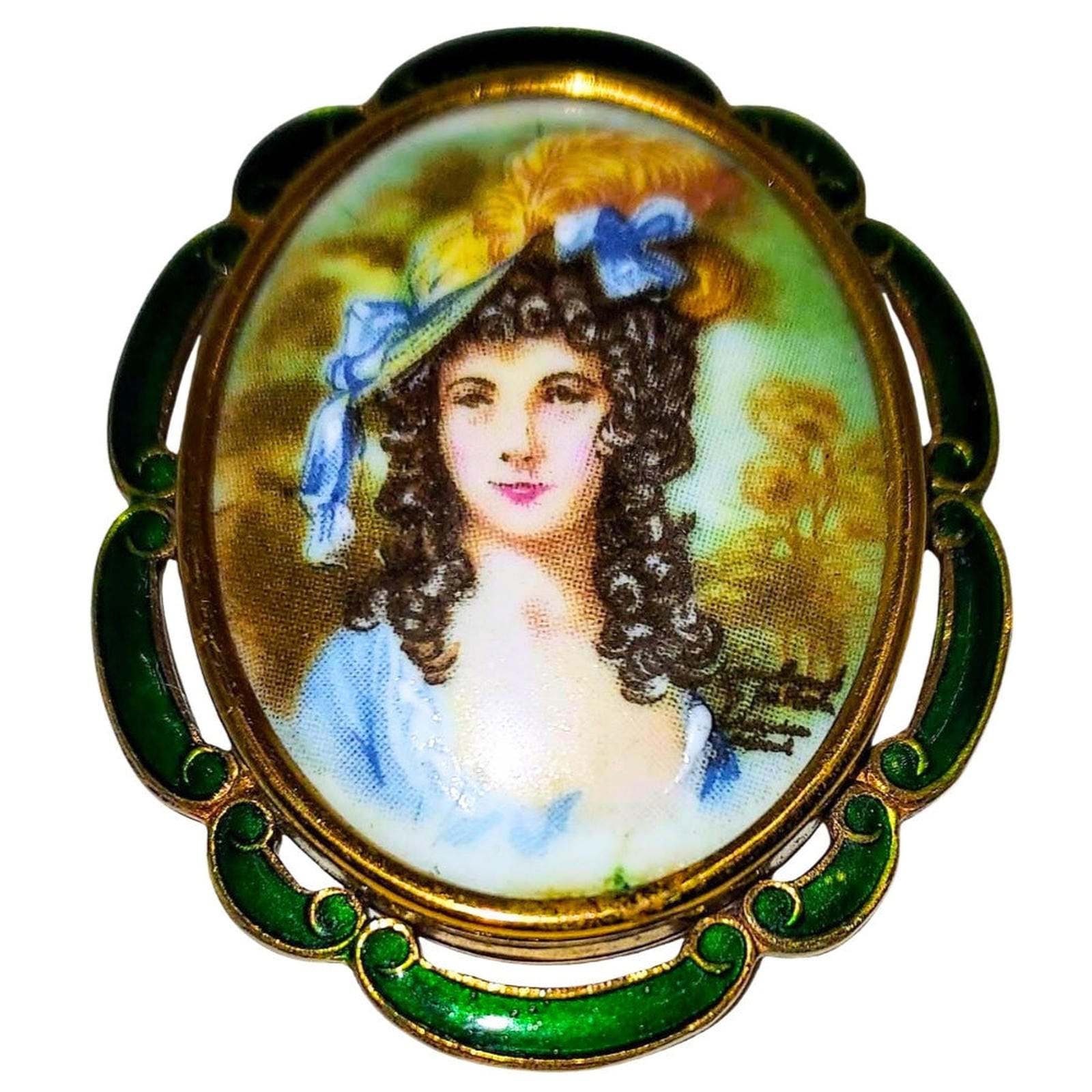 Porcelain Oval Portrait of Lady in Blue.  Marked England