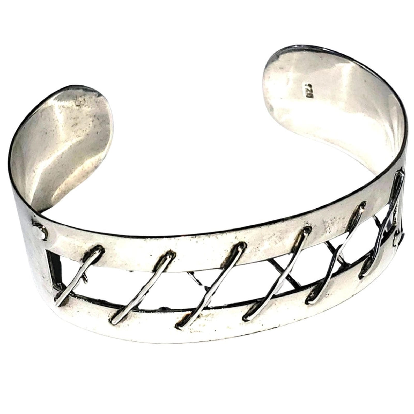 Artisan Cuff Silver Bracelet with Woven Wire Accent