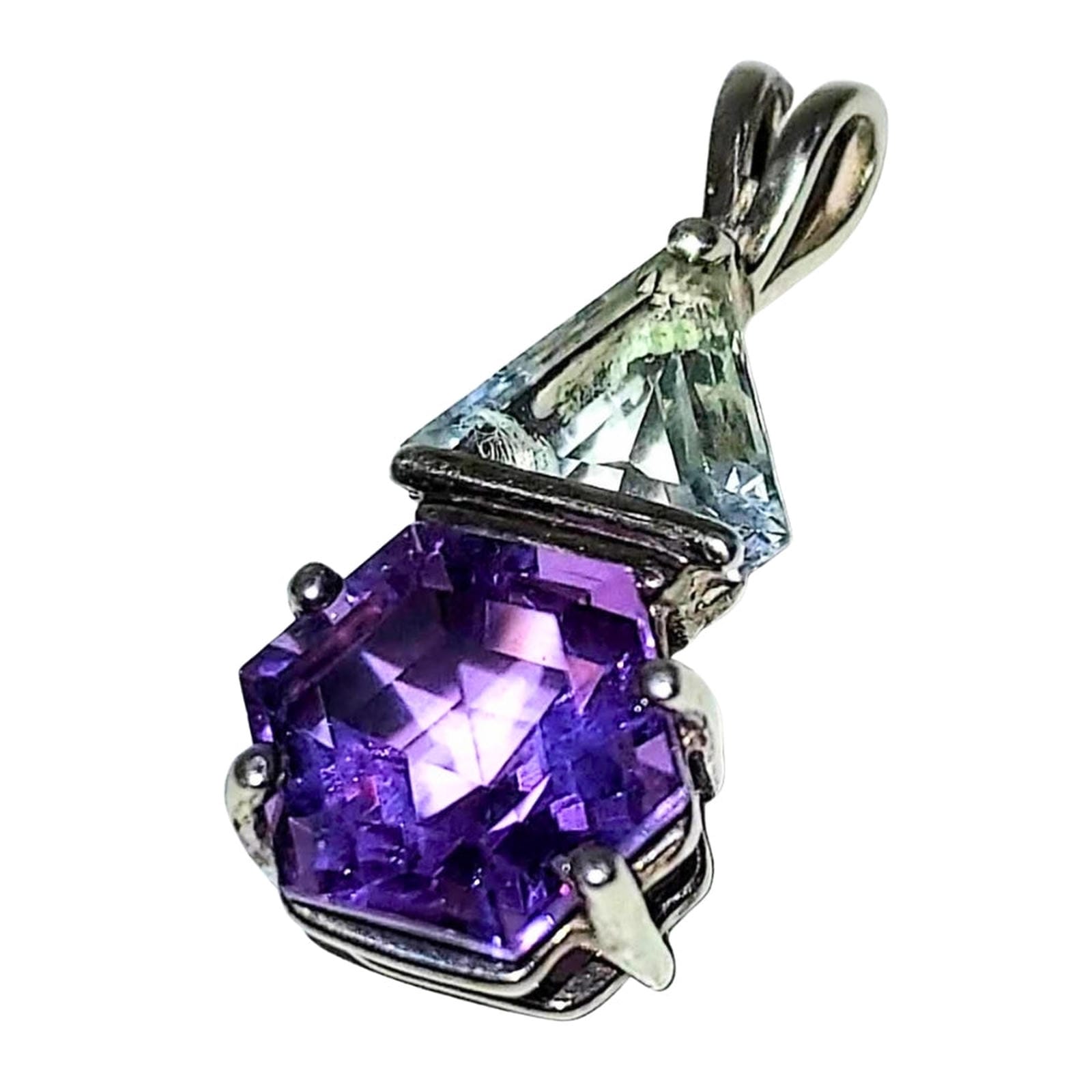 Artisan Silver Pendant with Clear Crystal & Amethyst