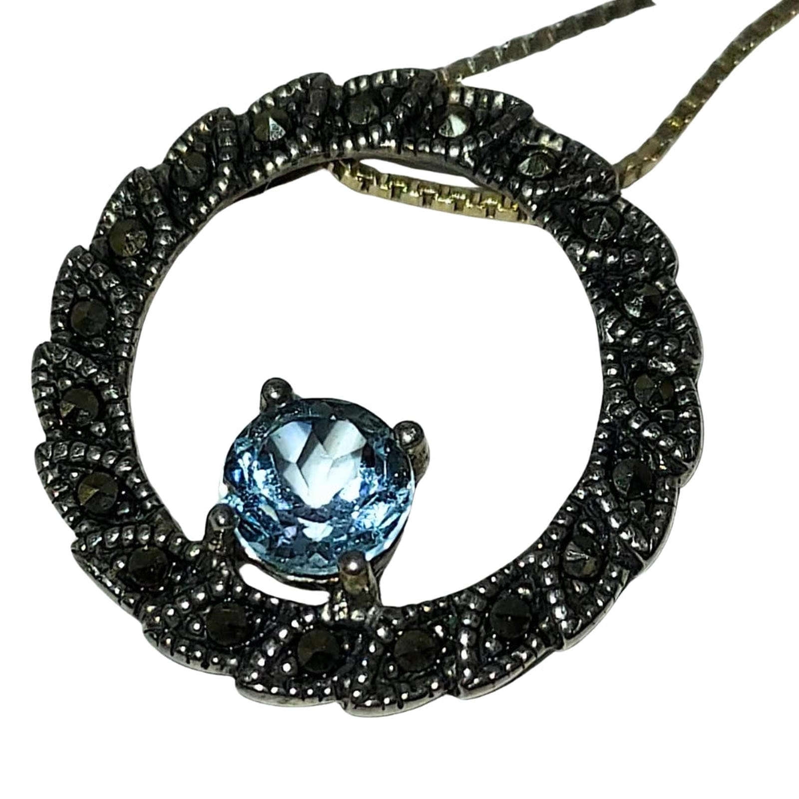 Aquamarine & Marcasite Pendant on Sterling Silver Chain