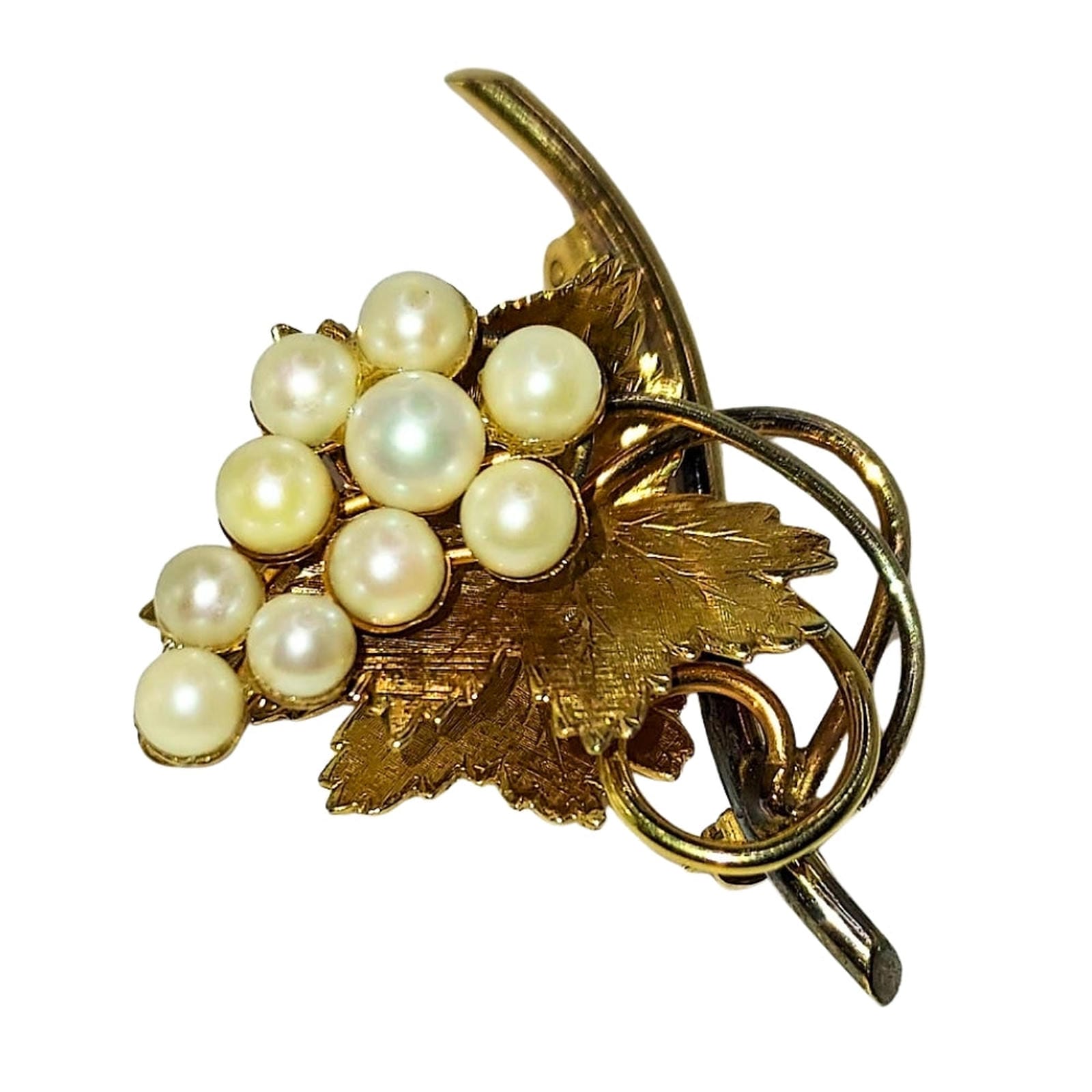 Grape Leaves Brooch - Gold Fill with Pearl “Grapes”