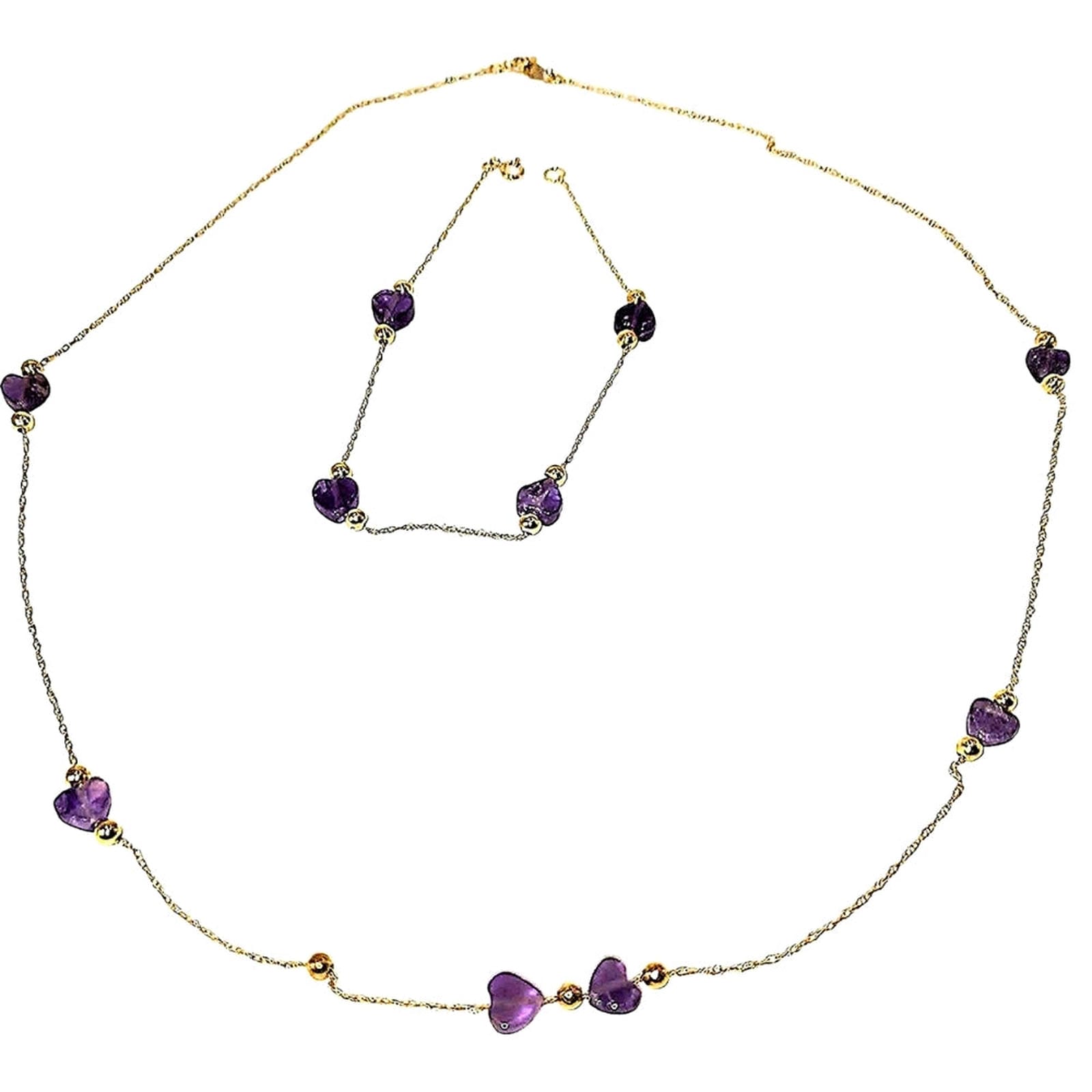 Gold Chain with Heart Shaped Amethyst - 14KT