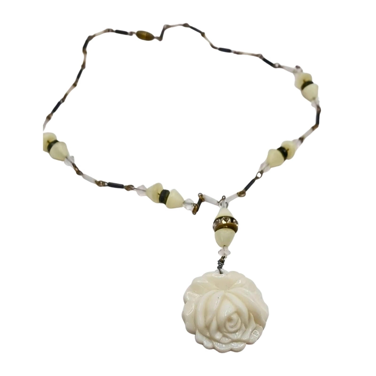 Art Nouveau Bakelite Rose Necklace with Mixed Beads