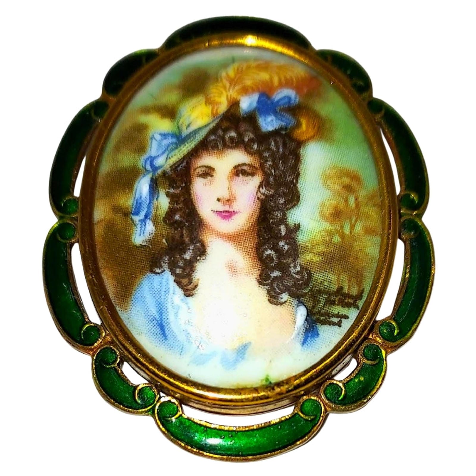 English Porcelain Portrait of Lady - Transfer Brooch