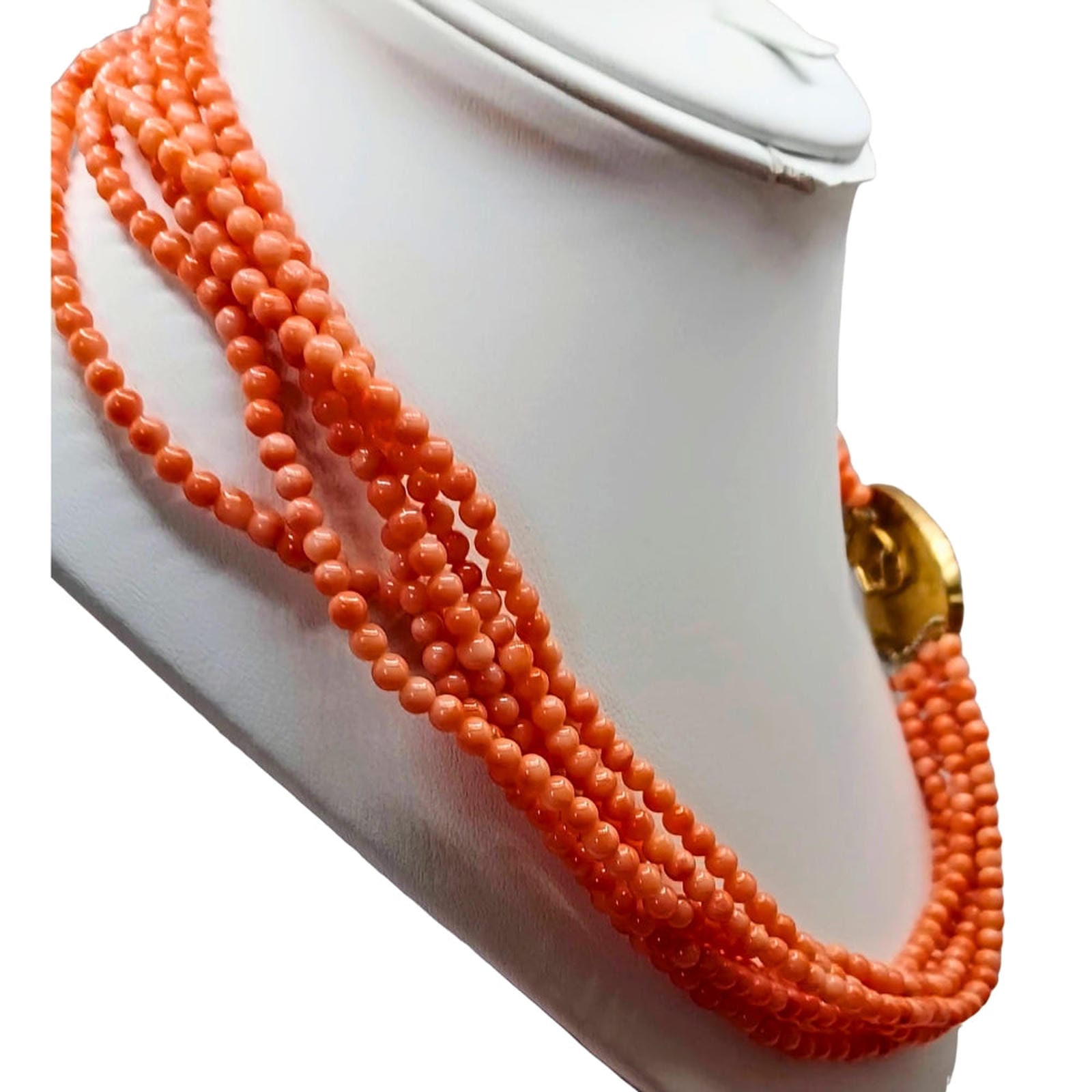 Angel Skin Coral 6-Strand Necklace with Artisan Clasp