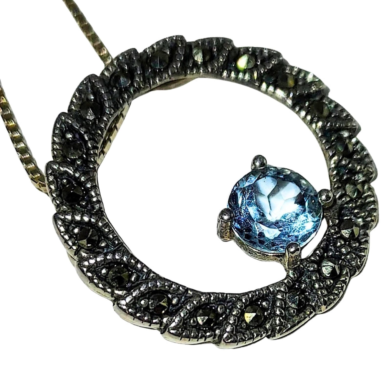 Aquamarine & Marcasite Silver Leaf Necklace