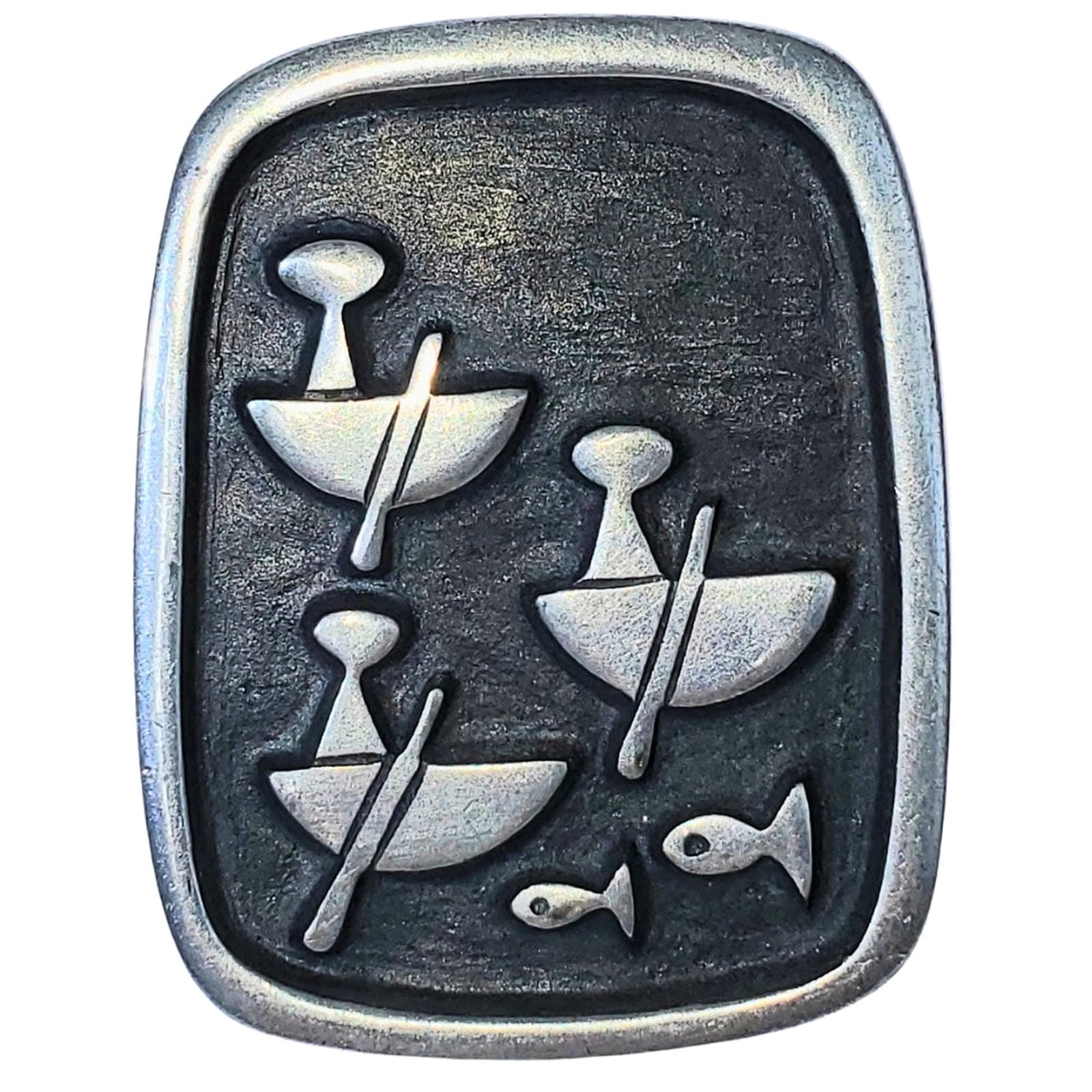 Artisan Pewter Rowboat Pin - Signed R. Landerholm, Tennessee