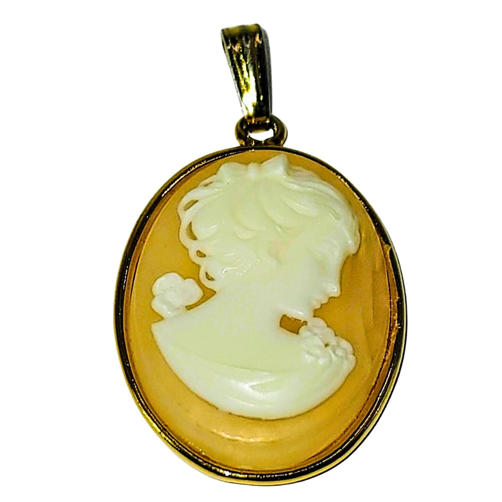 Light Pink 14KT Gold Cameo Pin/Pendant - Portrait of Young Lady