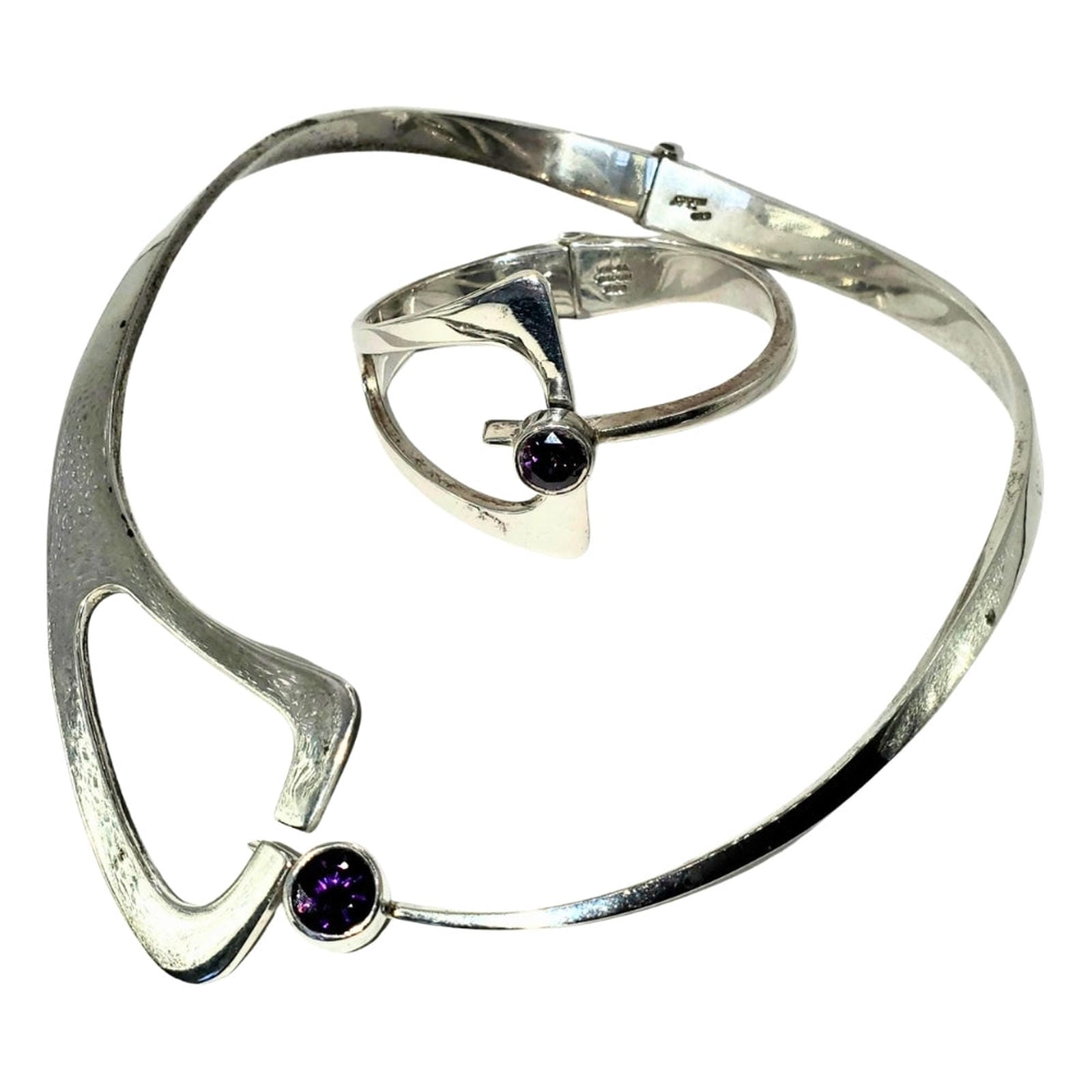 Heavy Sterling Silver Amethyst Choker & Bracelet Set