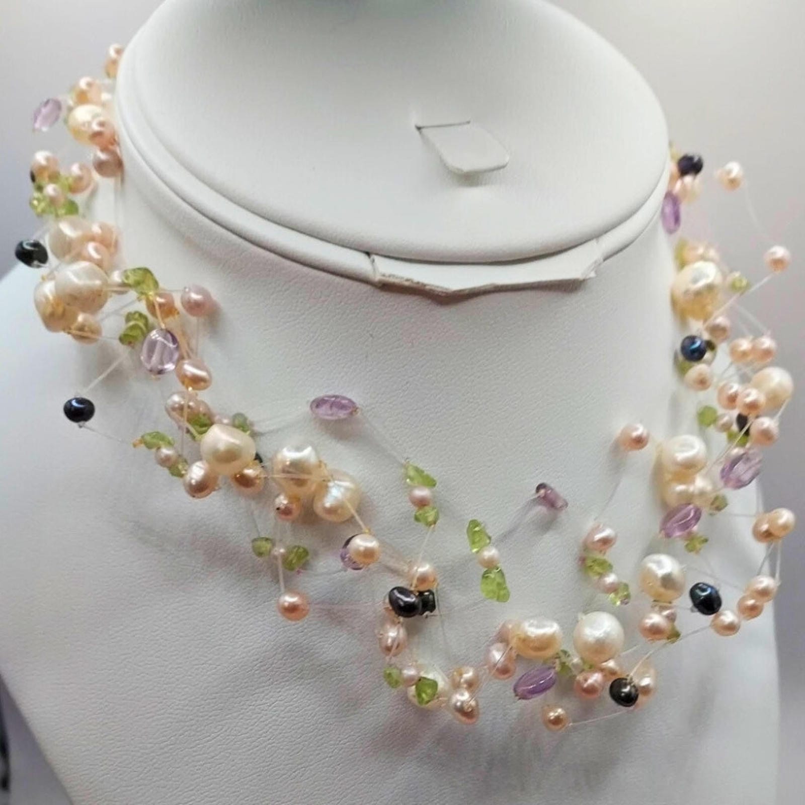 Freshwater Pearl, Amethyst & Peridot Choker Necklace
