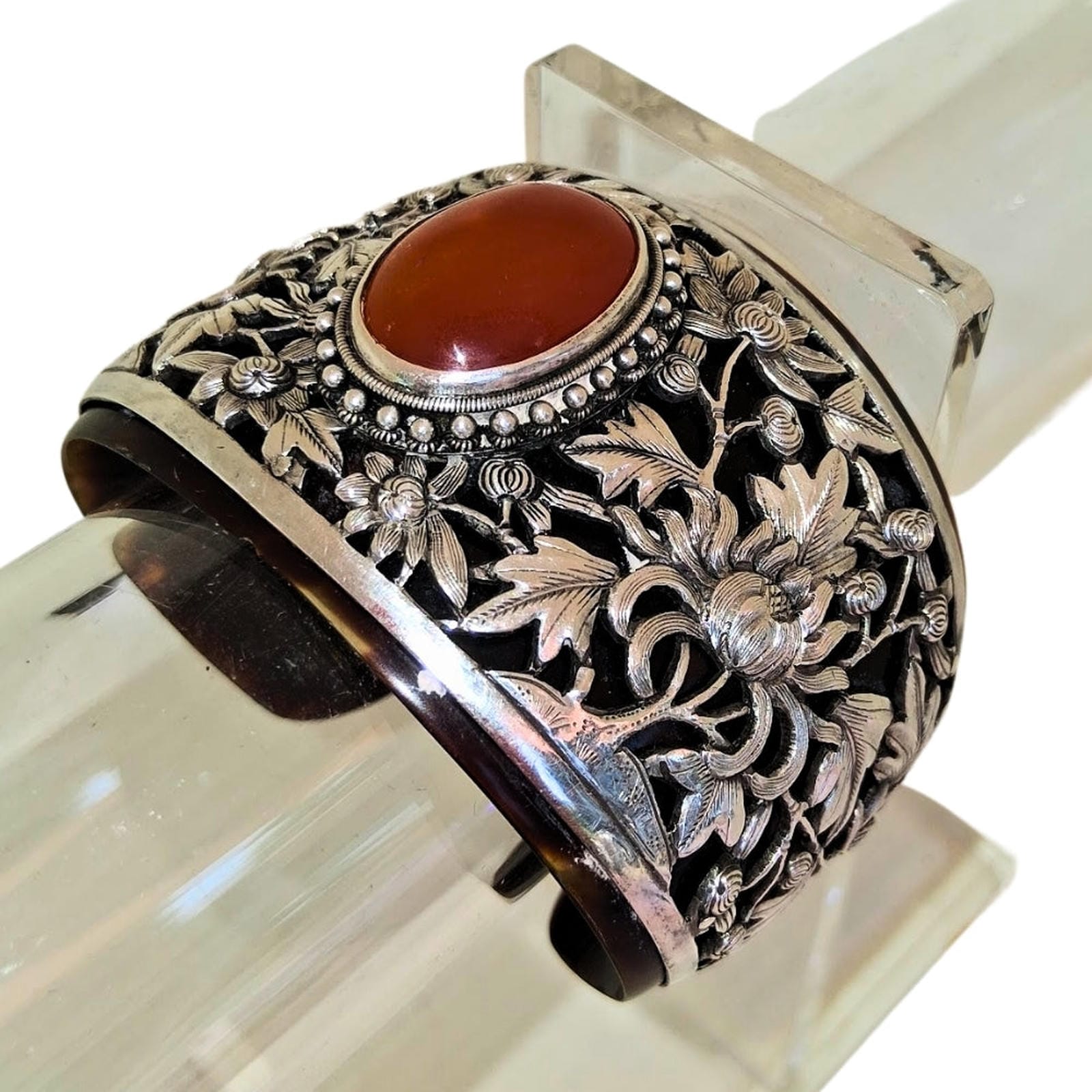 Victorian Repoussé Shell Cuff Bracelet - Open Back