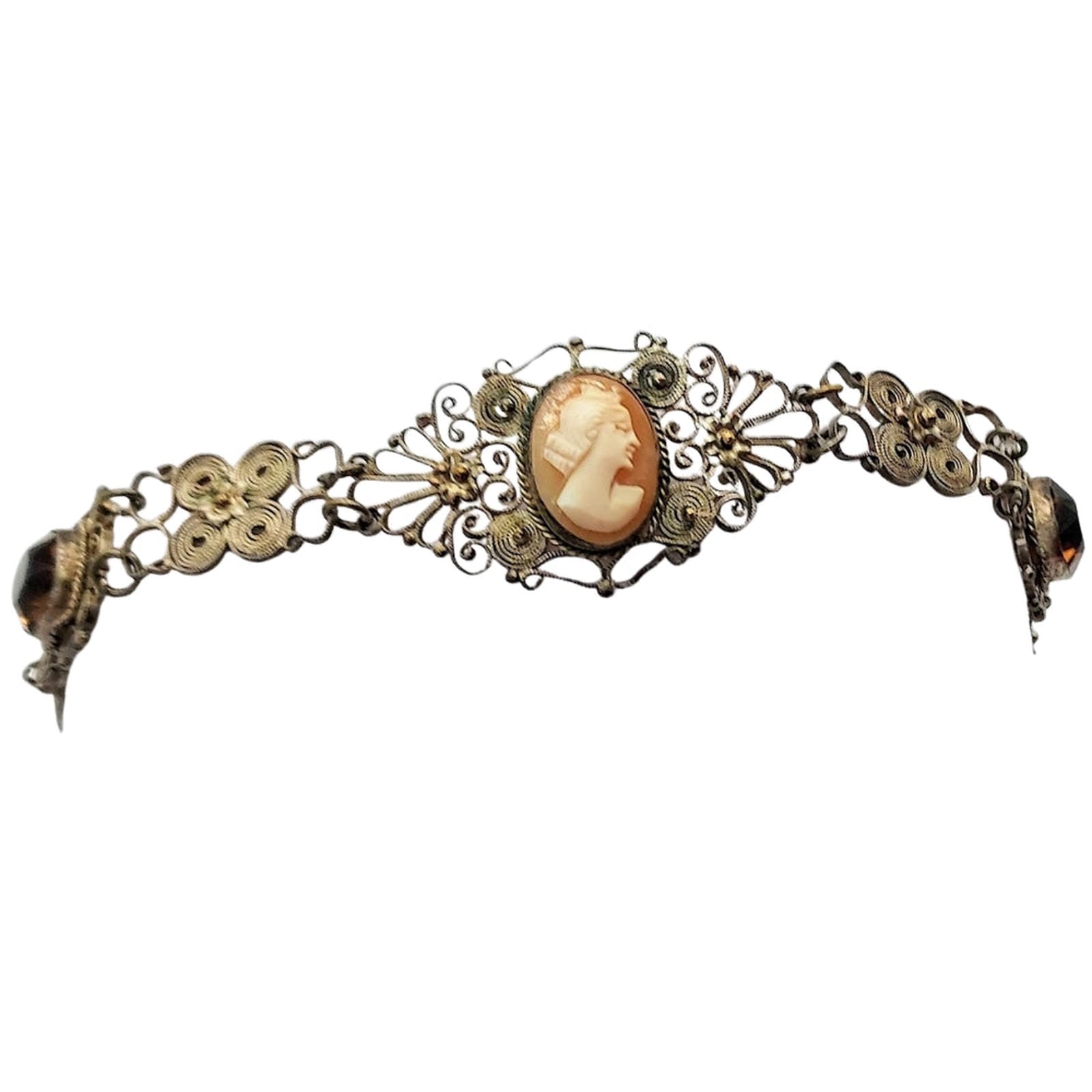 Italy Handcrafted Filigree Bracelet - Smoky Topaz