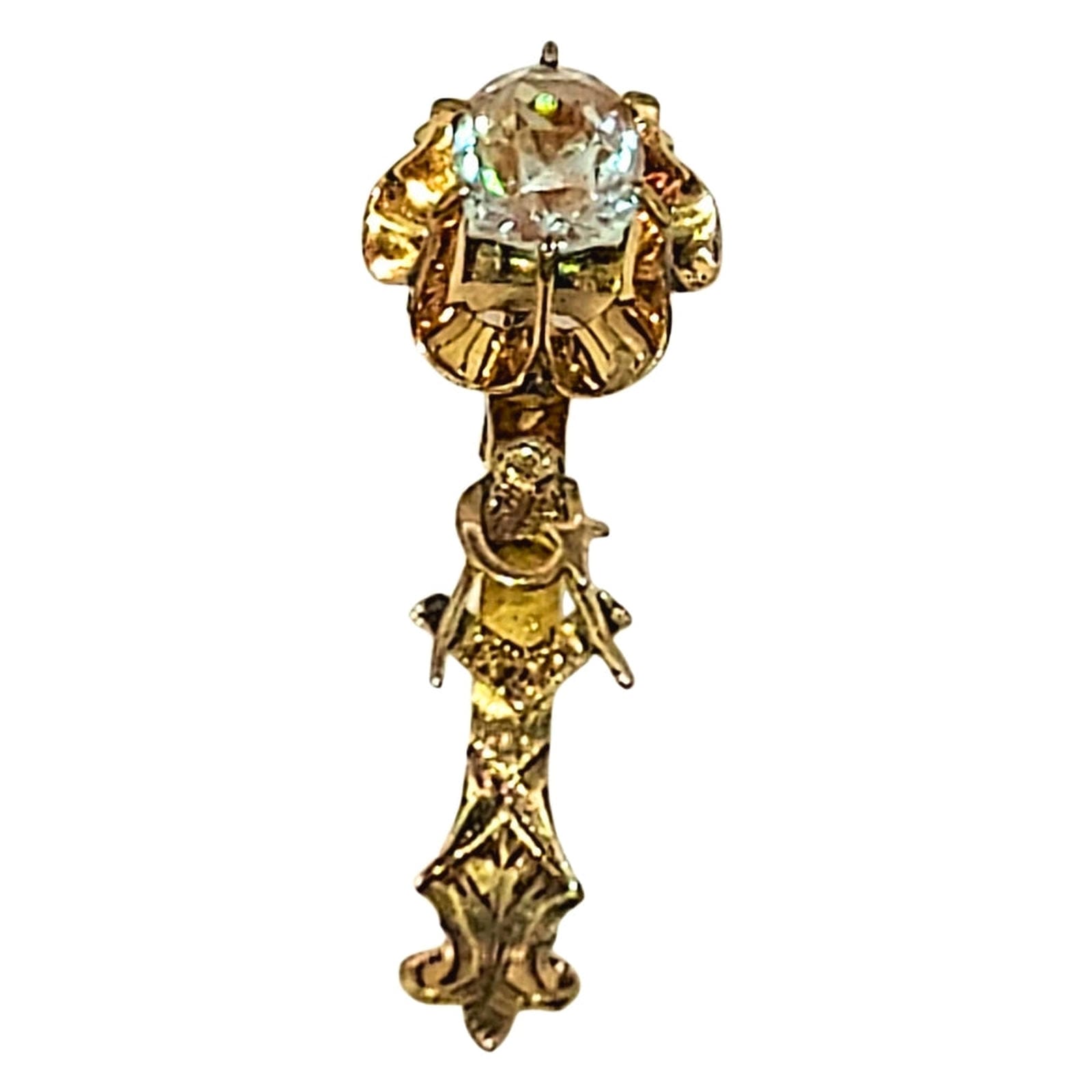 Petite Masonic Pin - 12K Gold with Faceted Crystal