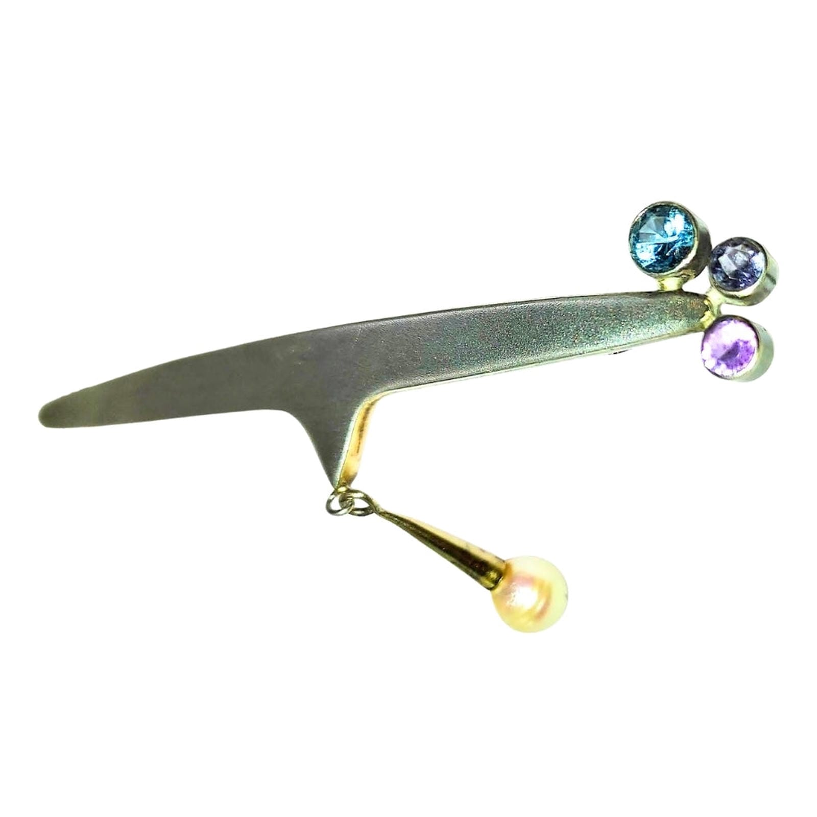 Michou Sterling Silver Artisan Pin - Pearl, Blue Topaz, Crystal, Amethyst