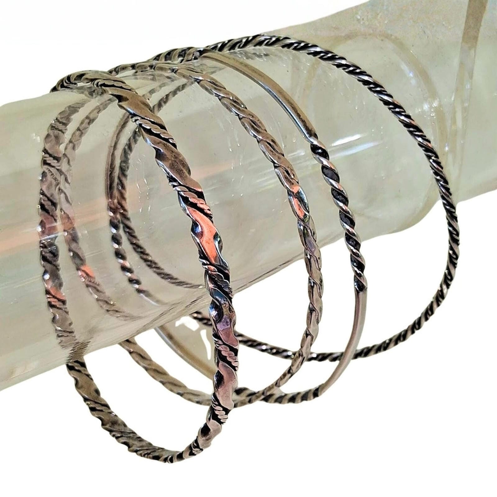 Mid-Century Sterling Silver Delicate Bangle Set - 4 Pieces