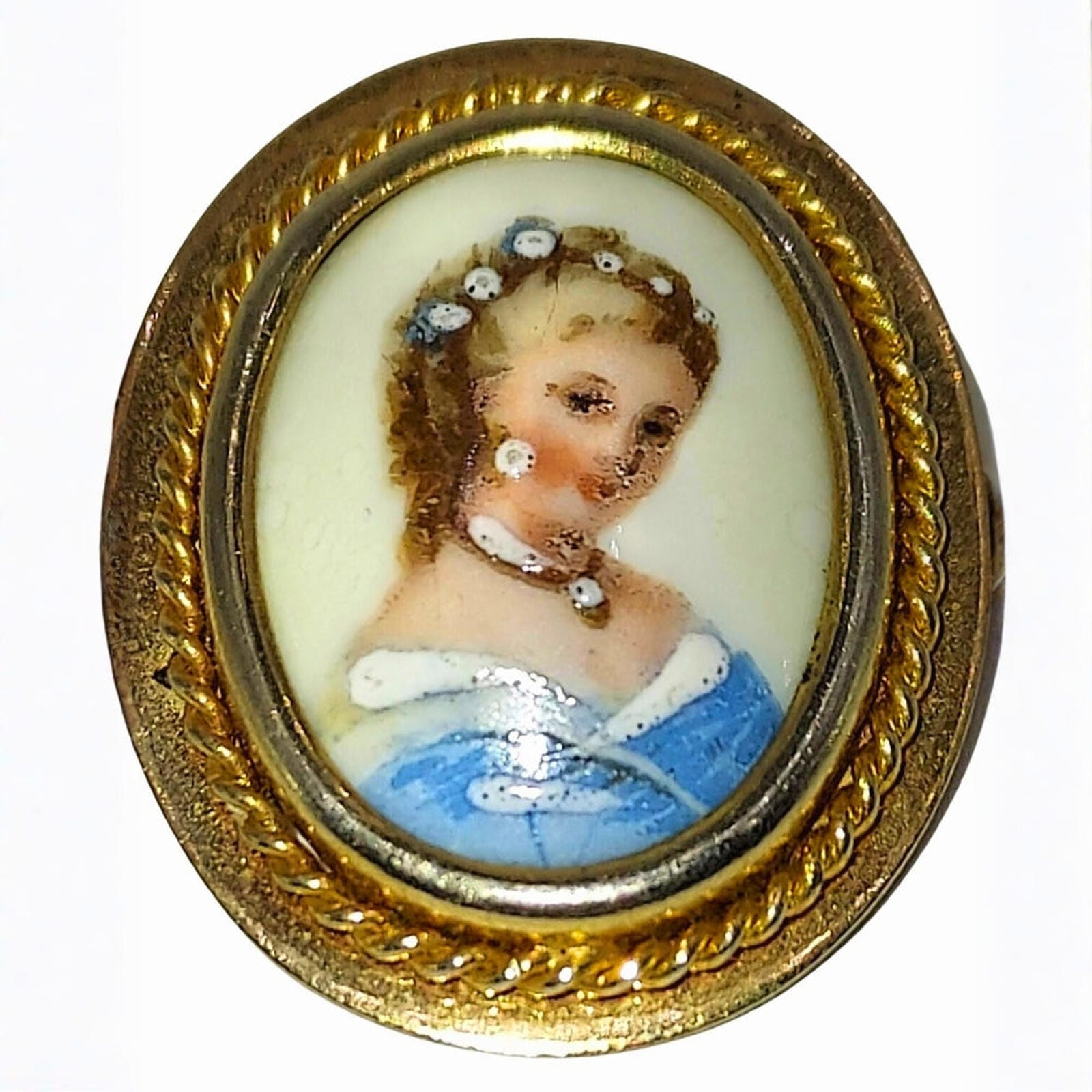 Limoges France Hand Painted Porcelain Gilt Brooch