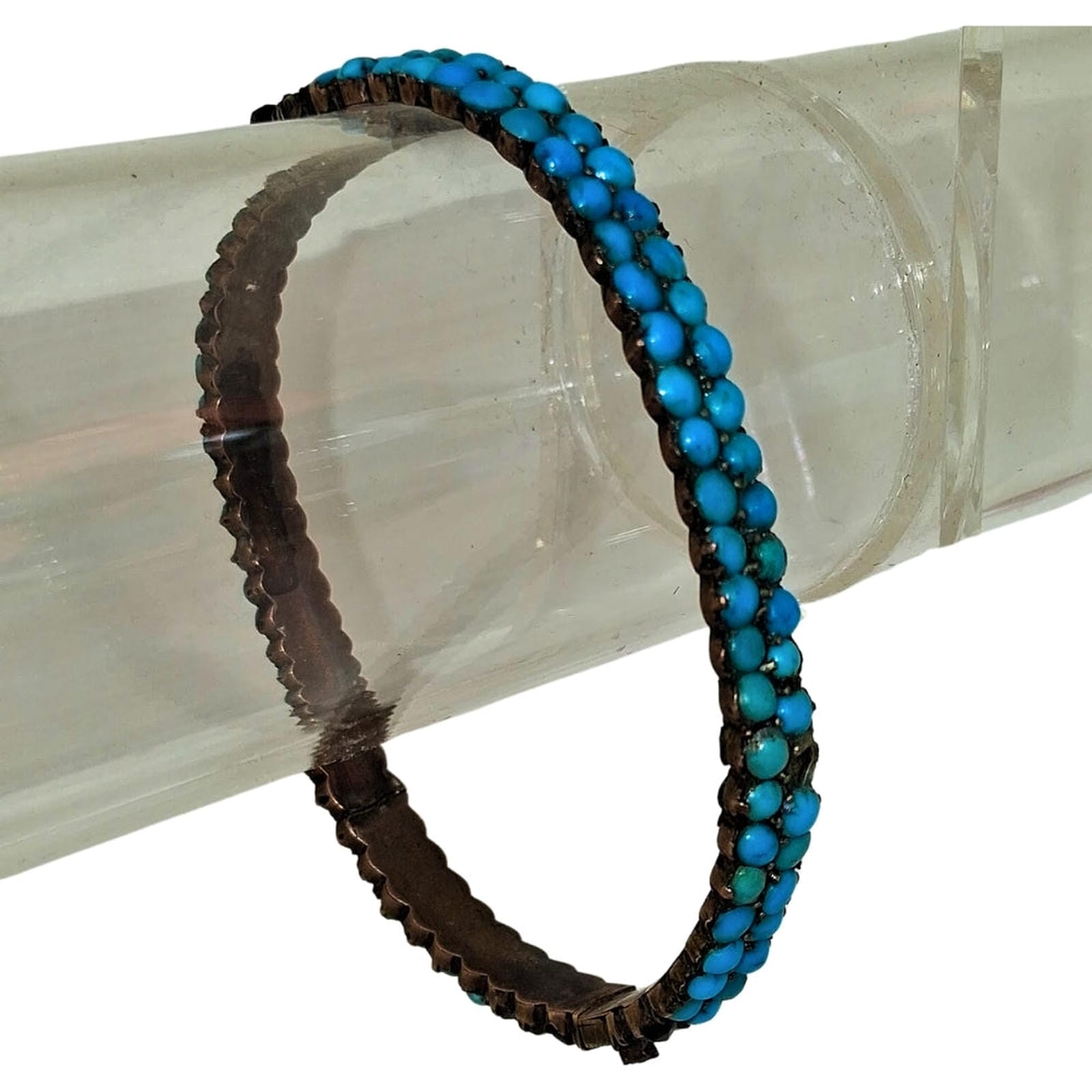 Antique Turquoise & Garnet Bangle - Copper Band