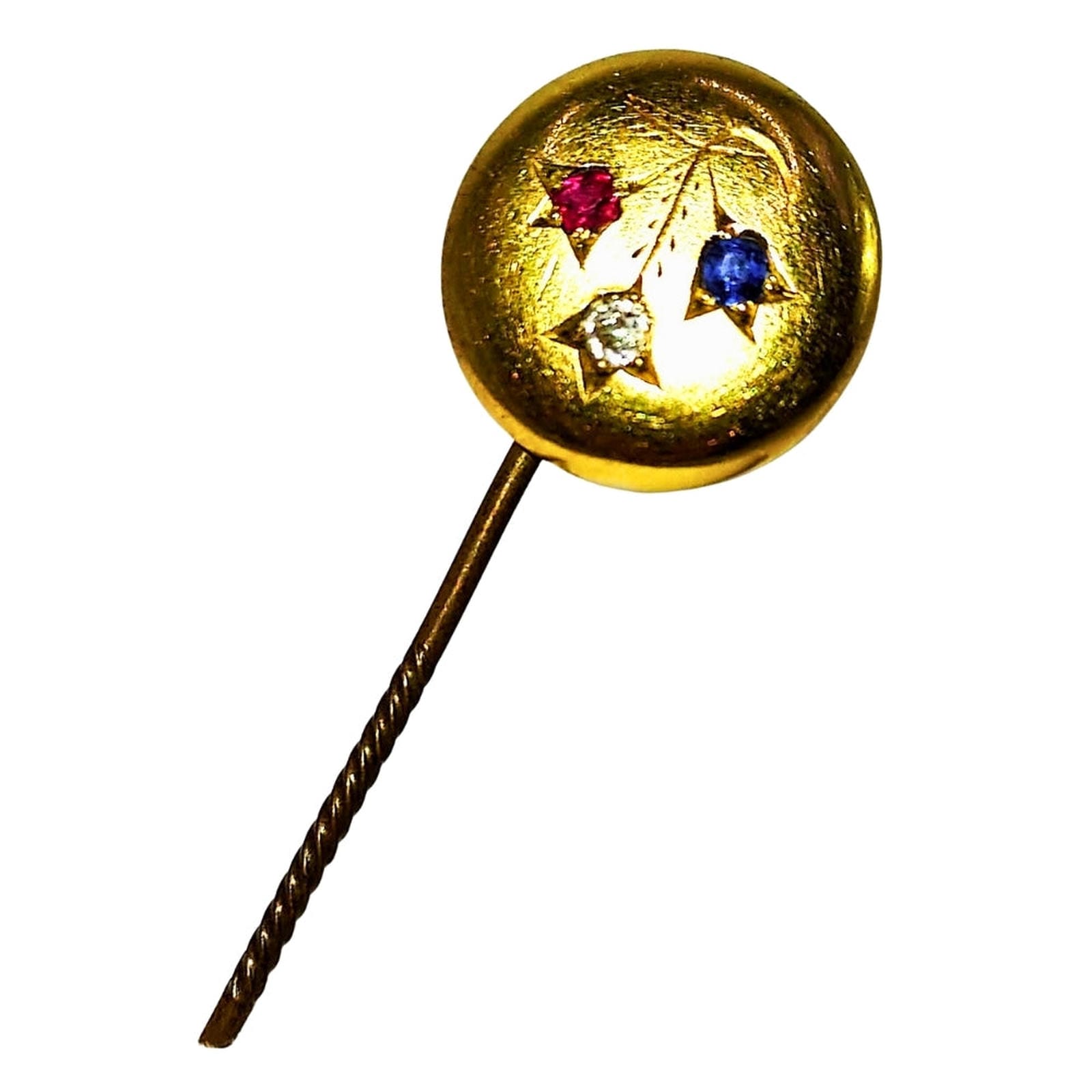 Victorian Gold Stickpin - Tulip Motif with Ruby, Diamond, Sapphire Chips