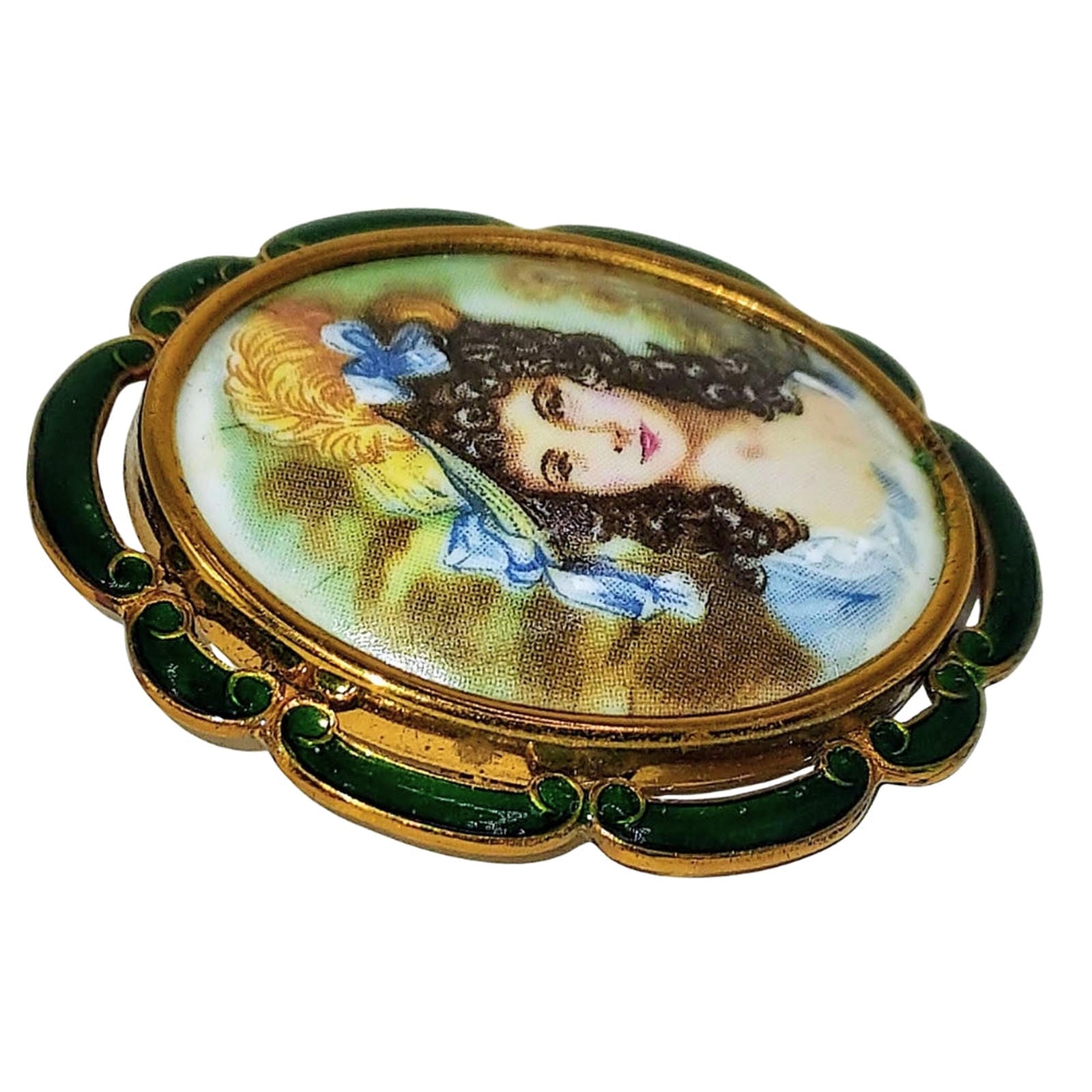 Porcelain Oval Portrait of Lady in Blue.  Marked England