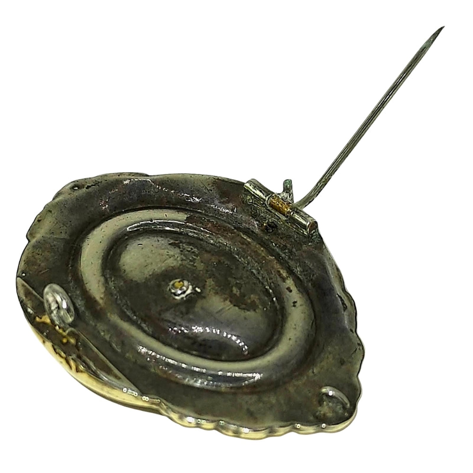 Repoussé Jet and Silver Brooch - Oval with Star & Pearl