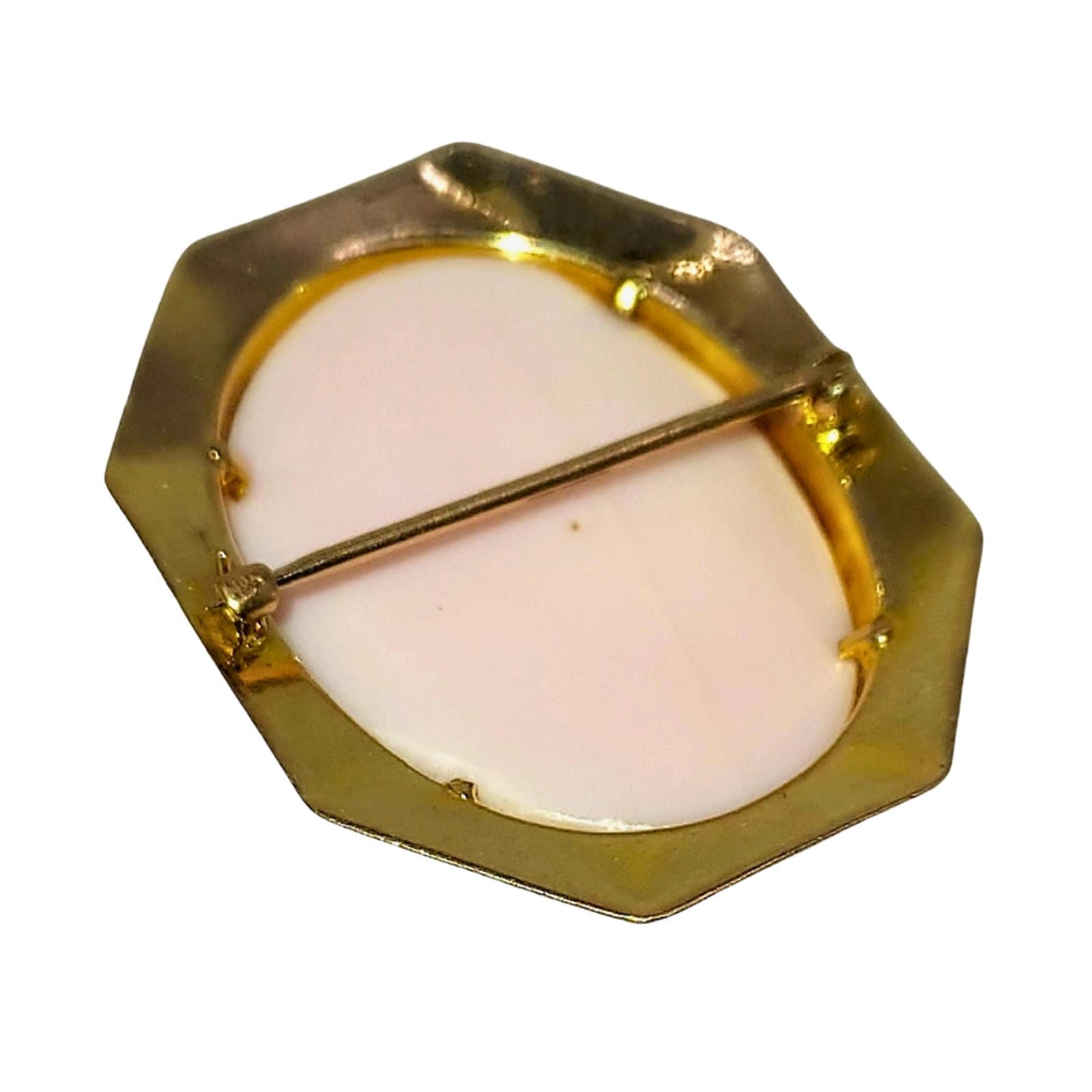 Pale Pink Cameo Pin - Geometric Gold Filled Bezel - Portrait of Lady