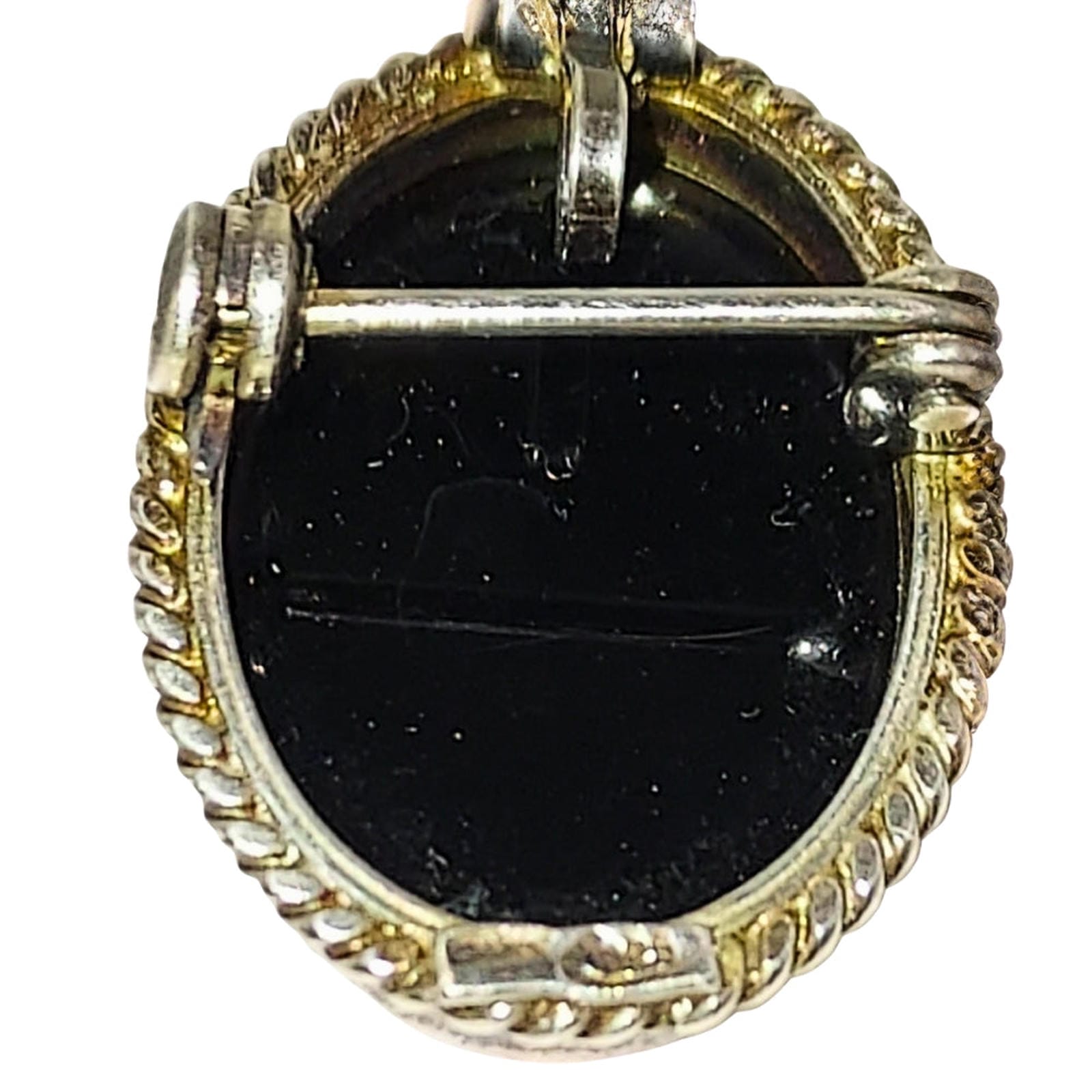 Oval Cameo Pin of Lady - Dark Blue Background - .925 Bezel