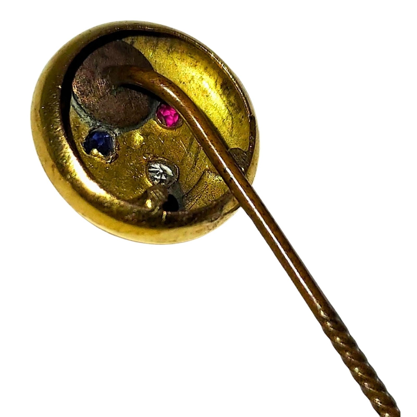 Victorian Gold Stickpin - Tulip Motif with Ruby, Diamond, Sapphire Chips