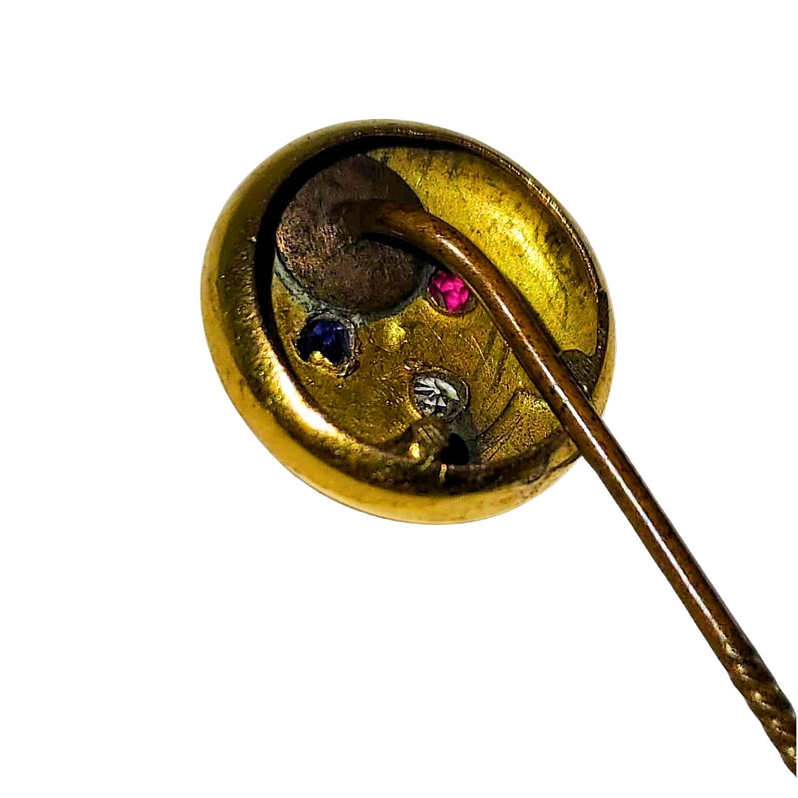 Victorian Gold Tulip Stickpin with Ruby, Diamond & Sapphire