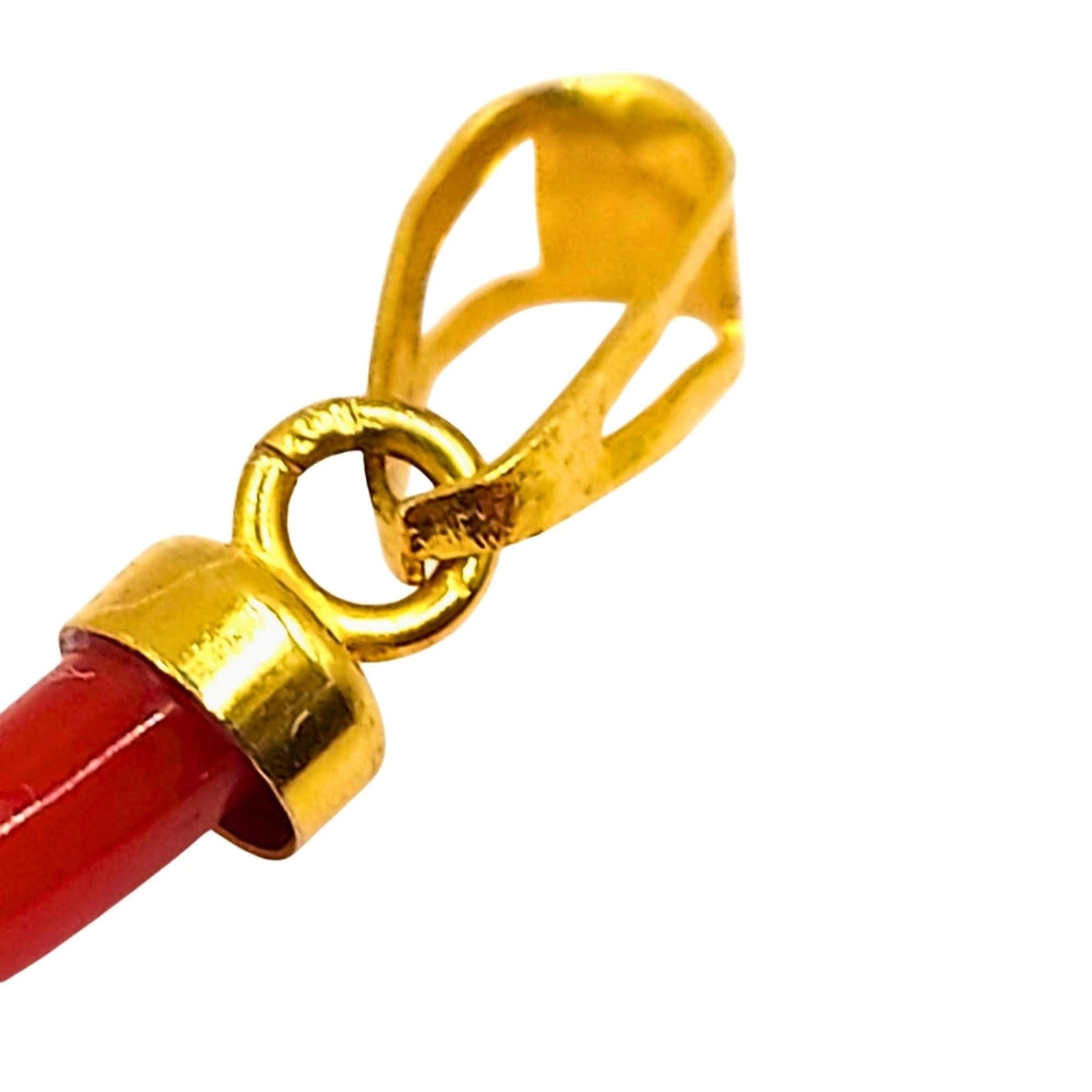 Tiny Red Coral Finger Pendant in 14KT Gold
