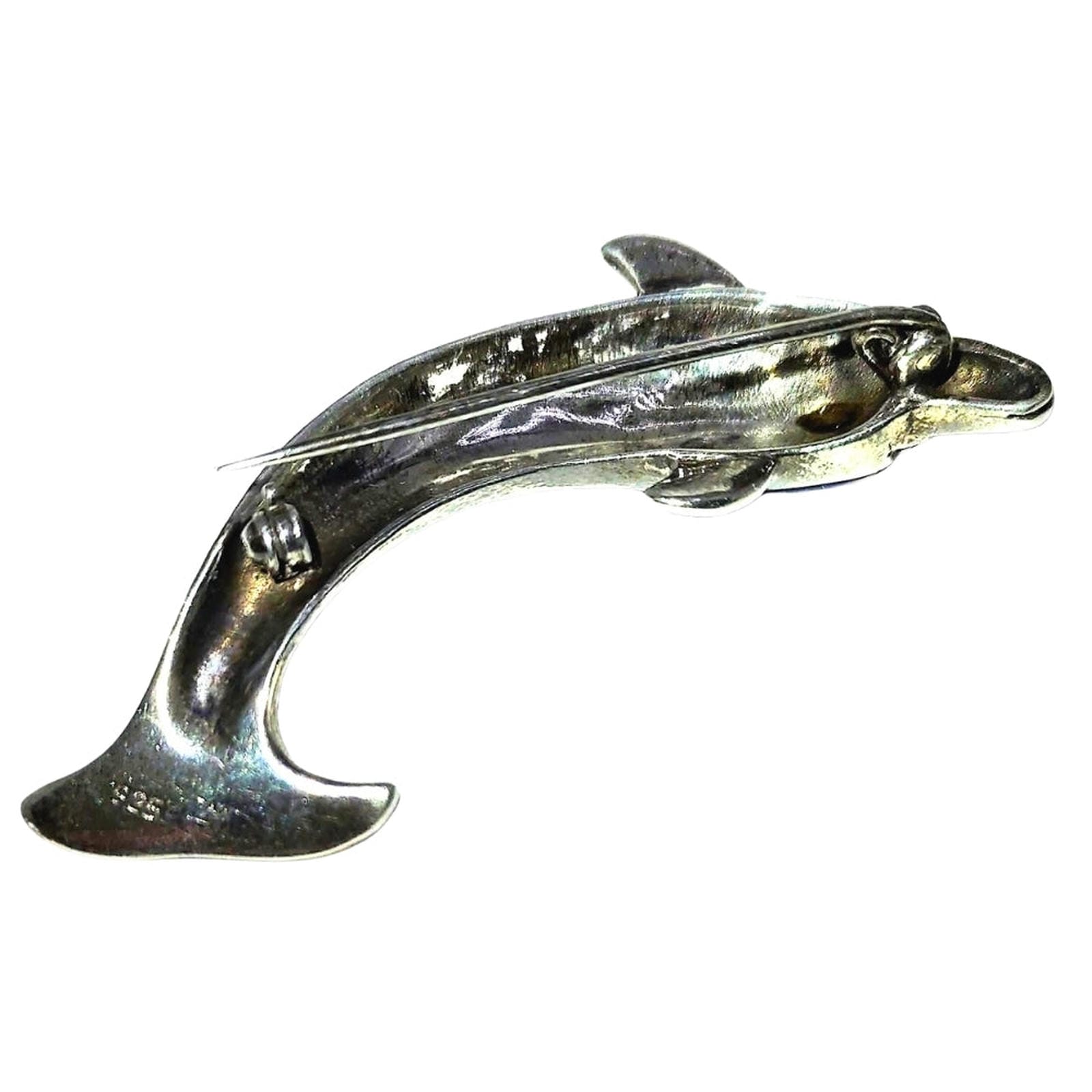 Playful Dolphin Pin - Sterling Silver with Lapis Lazuli and Amber Eye