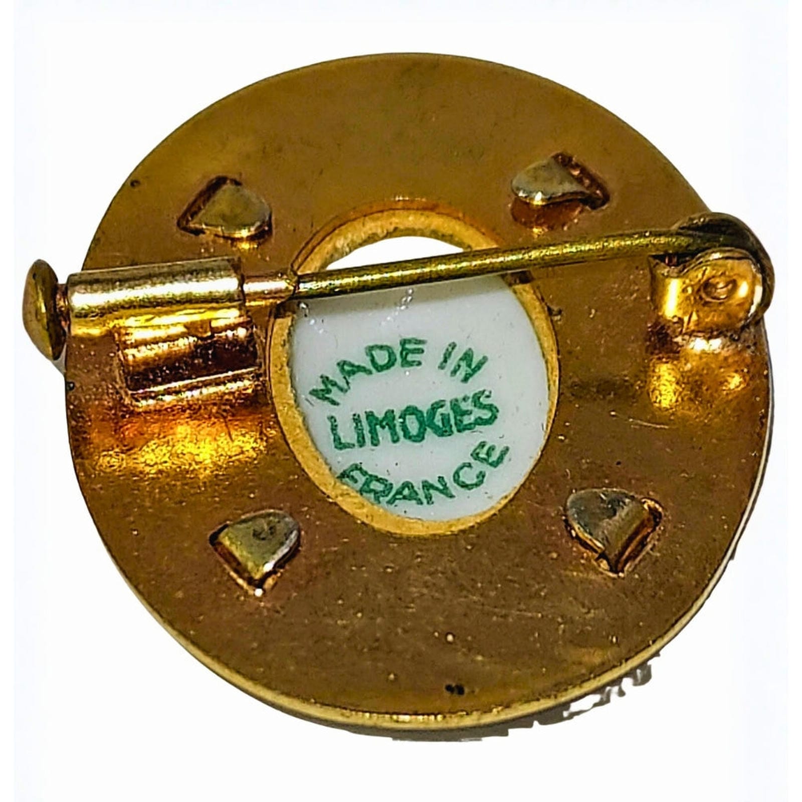 Limoges France Hand Painted Porcelain Gilt Brooch