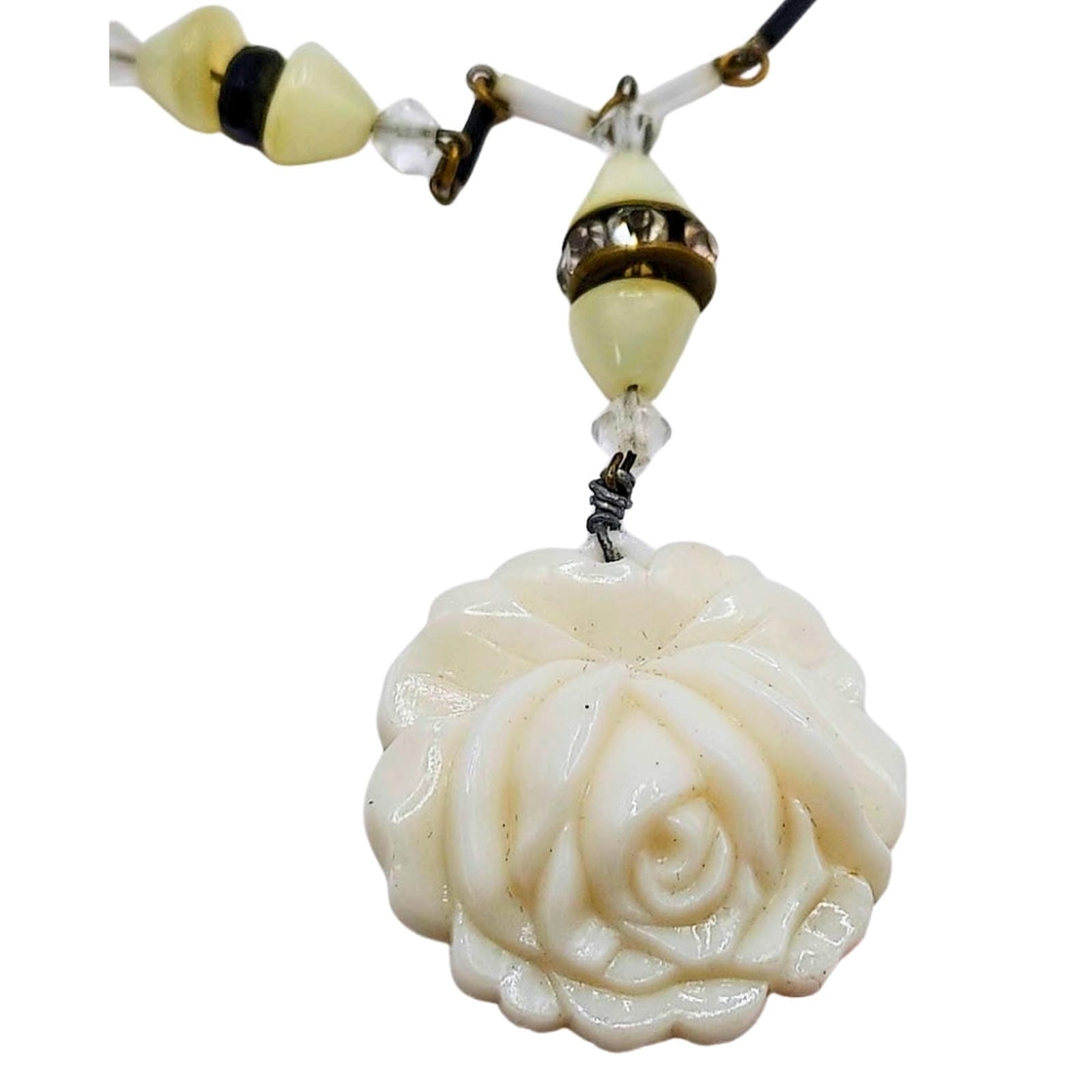 Art Nouveau Bakelite Rose Necklace with Mixed Beads