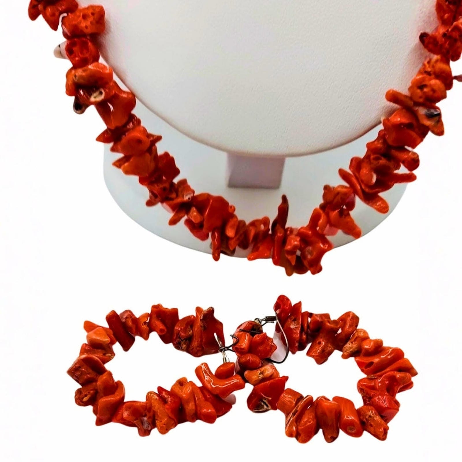 Natural Coral Necklace & Earrings - Uncut Organic Front