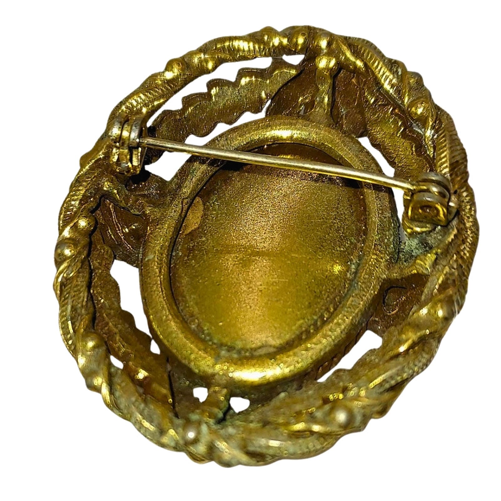Grey & White Shell Cameo w/ Coral Gilt Pin - Portrait of Lady