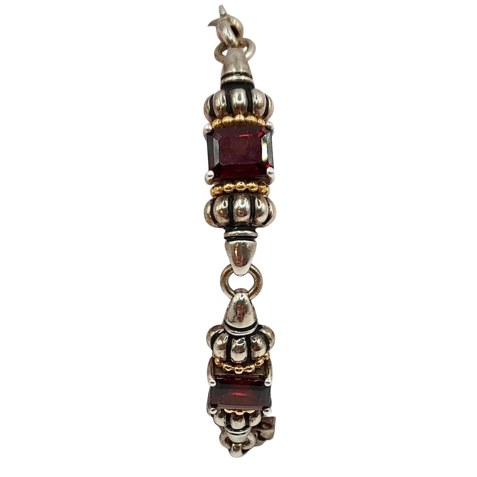 Vintage Clyde Duneier Bracelet - Silver, Gold, and Garnet Segmented Design
