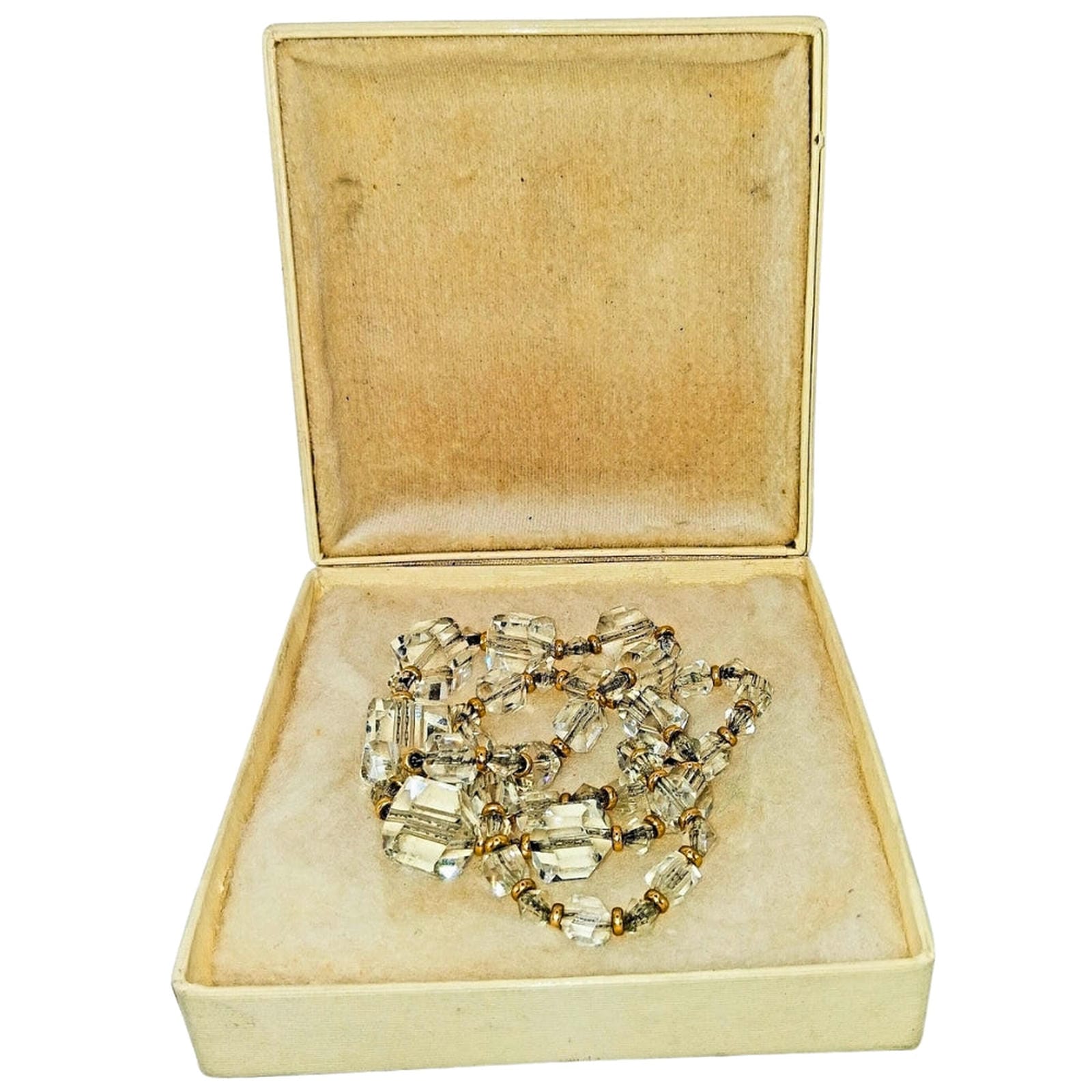 Vintage Aurora Borealis Square Cut Crystal Bead Necklace 12KT clasp