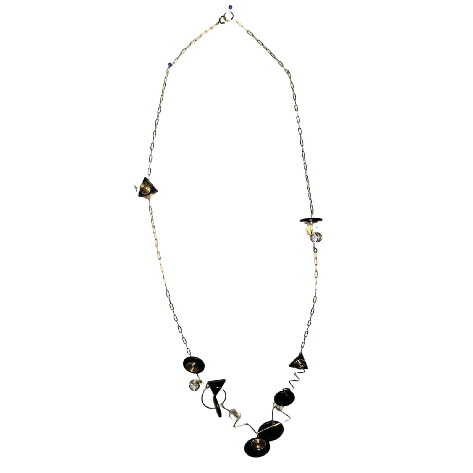 Collier artisanal en or 14 carats et fil de fer avec disques noirs