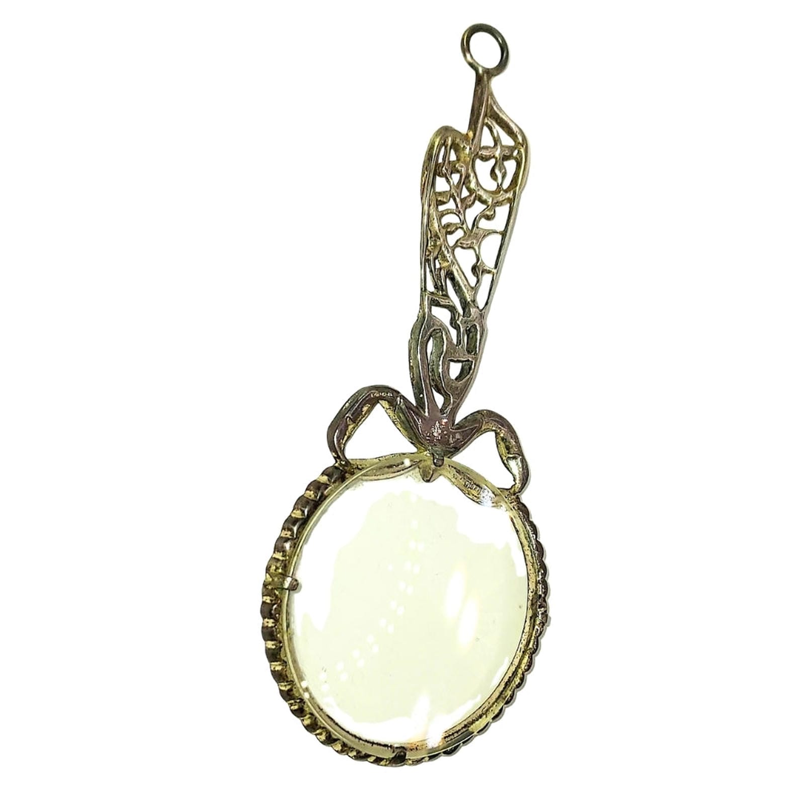 Antique Magnifying Glass Pendant - Sterling Silver with Crystals