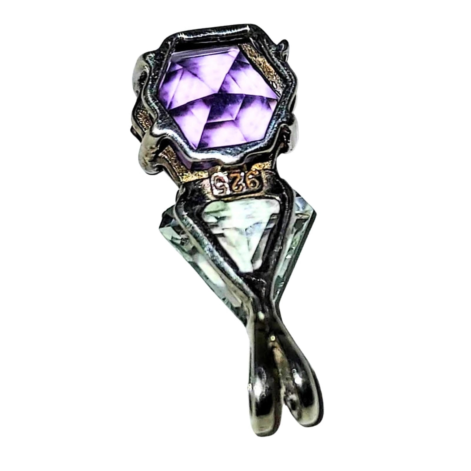Artisan Silver Pendant with Clear Crystal & Amethyst
