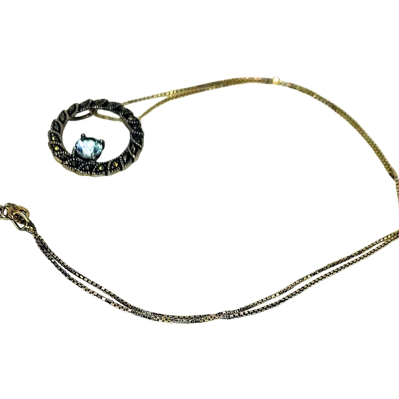 Aquamarine & Marcasite Silver Leaf Necklace