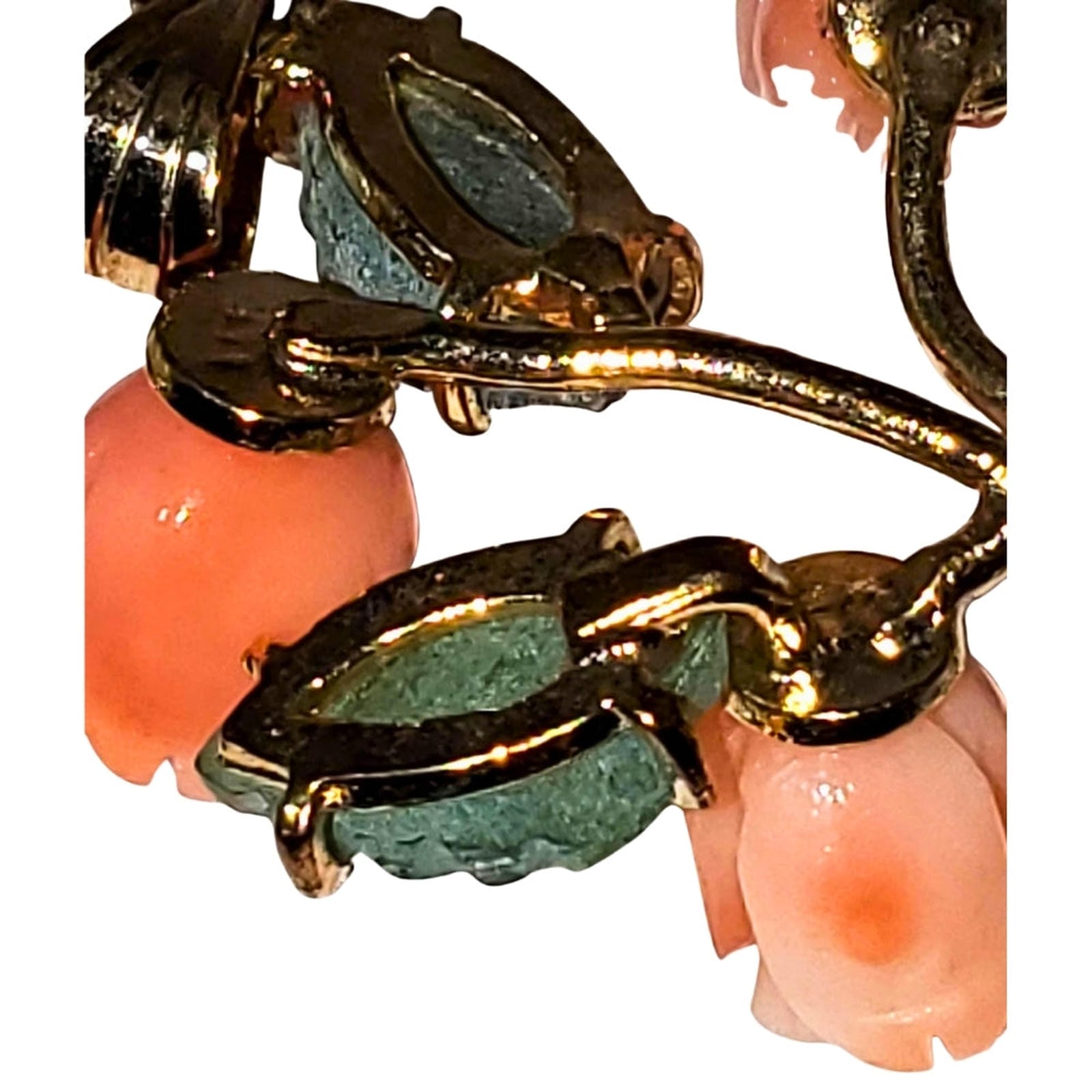 Coral & Jade Rose Pendant with Matching Earrings