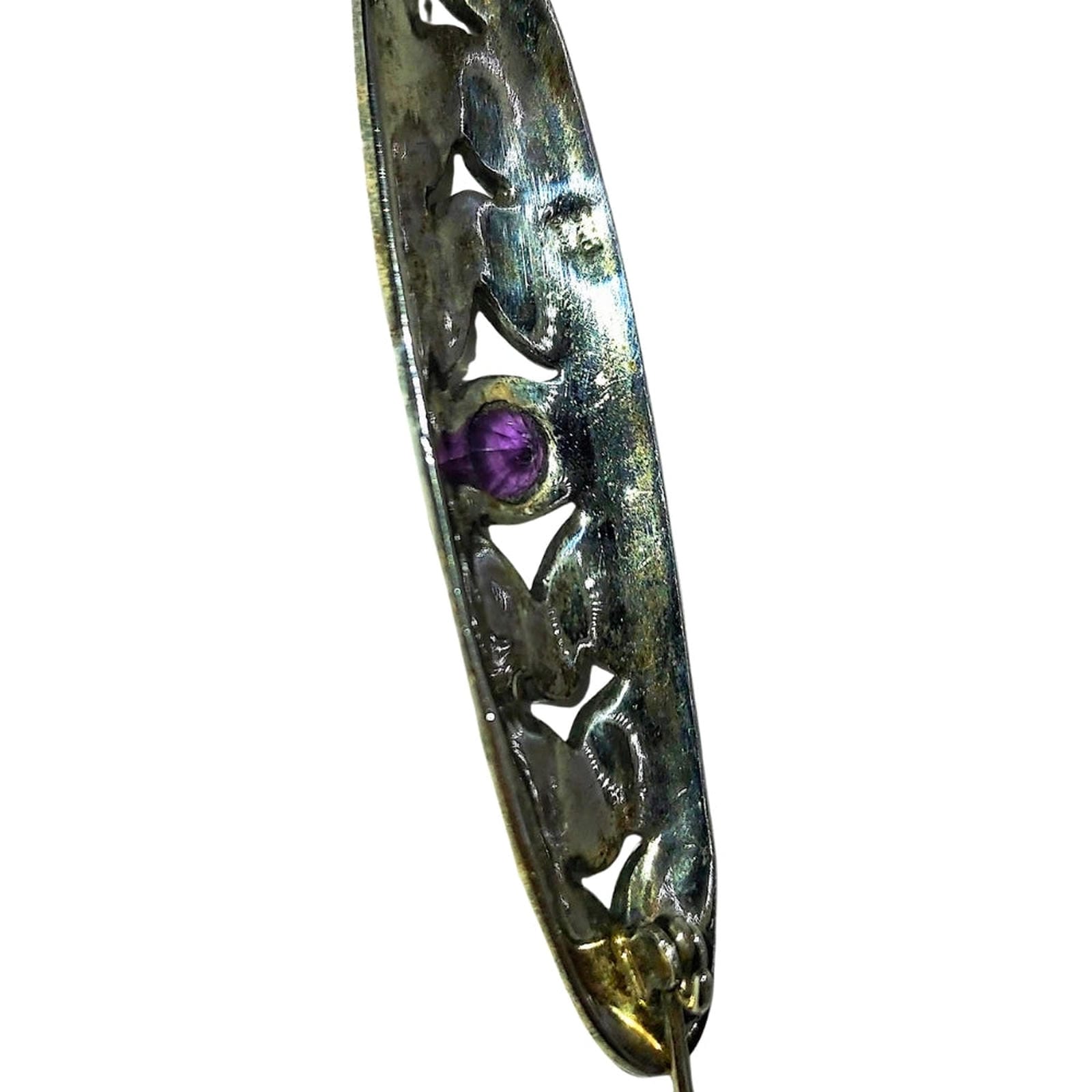 Marcasite & Amethyst Bar Pin - Sterling Silver