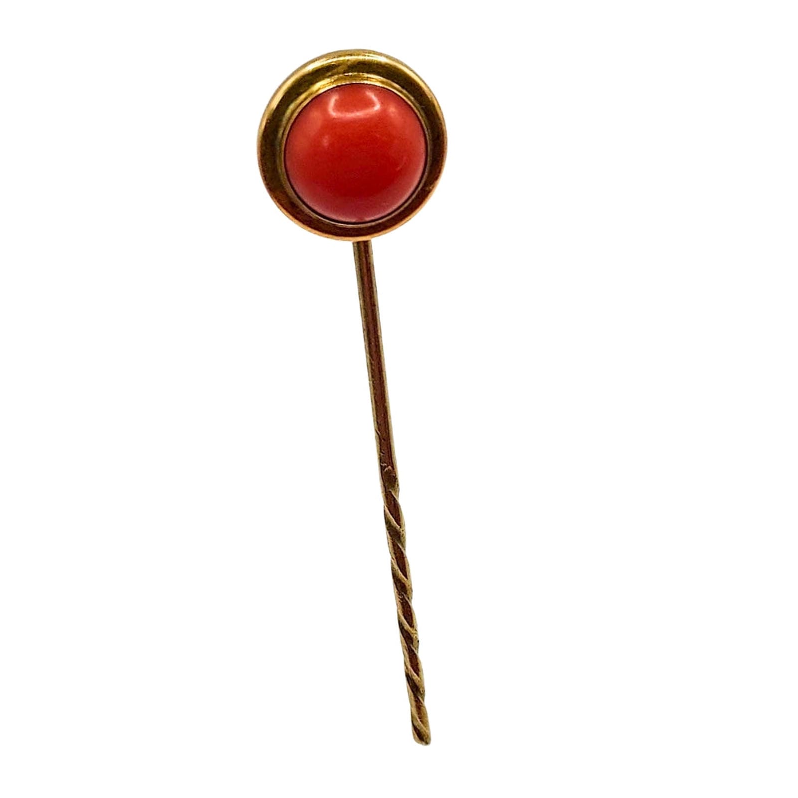 Victorian Coral Cabochon Stickpin in Gold