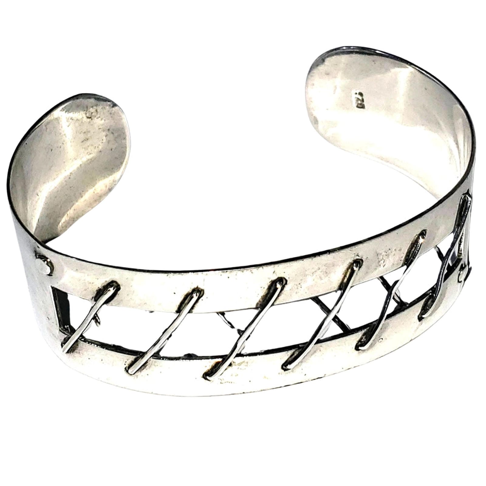 Artisan Cuff Silver Bracelet with Woven Wire Accent