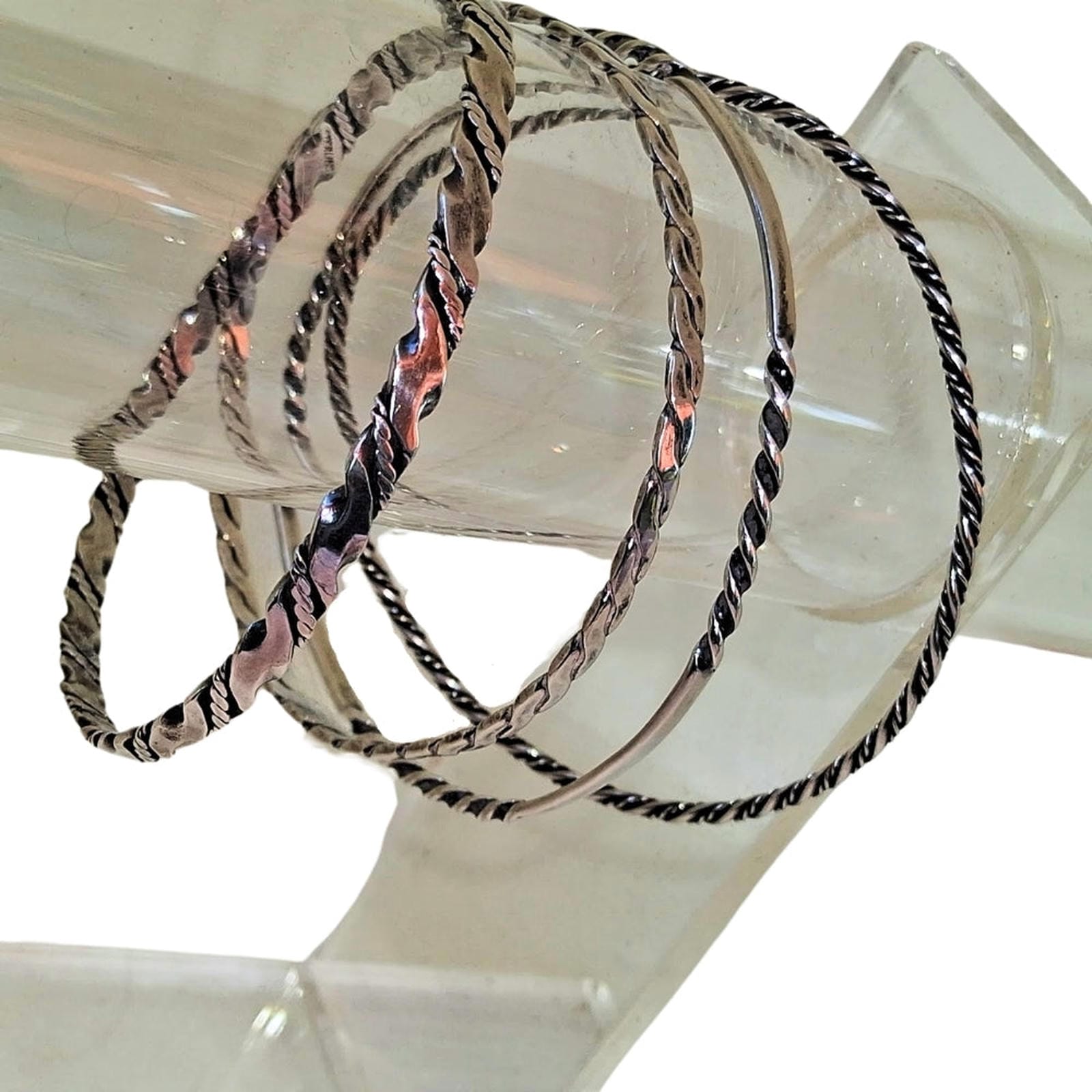 Mid-Century Sterling Silver Delicate Bangle Set - 4 Pieces